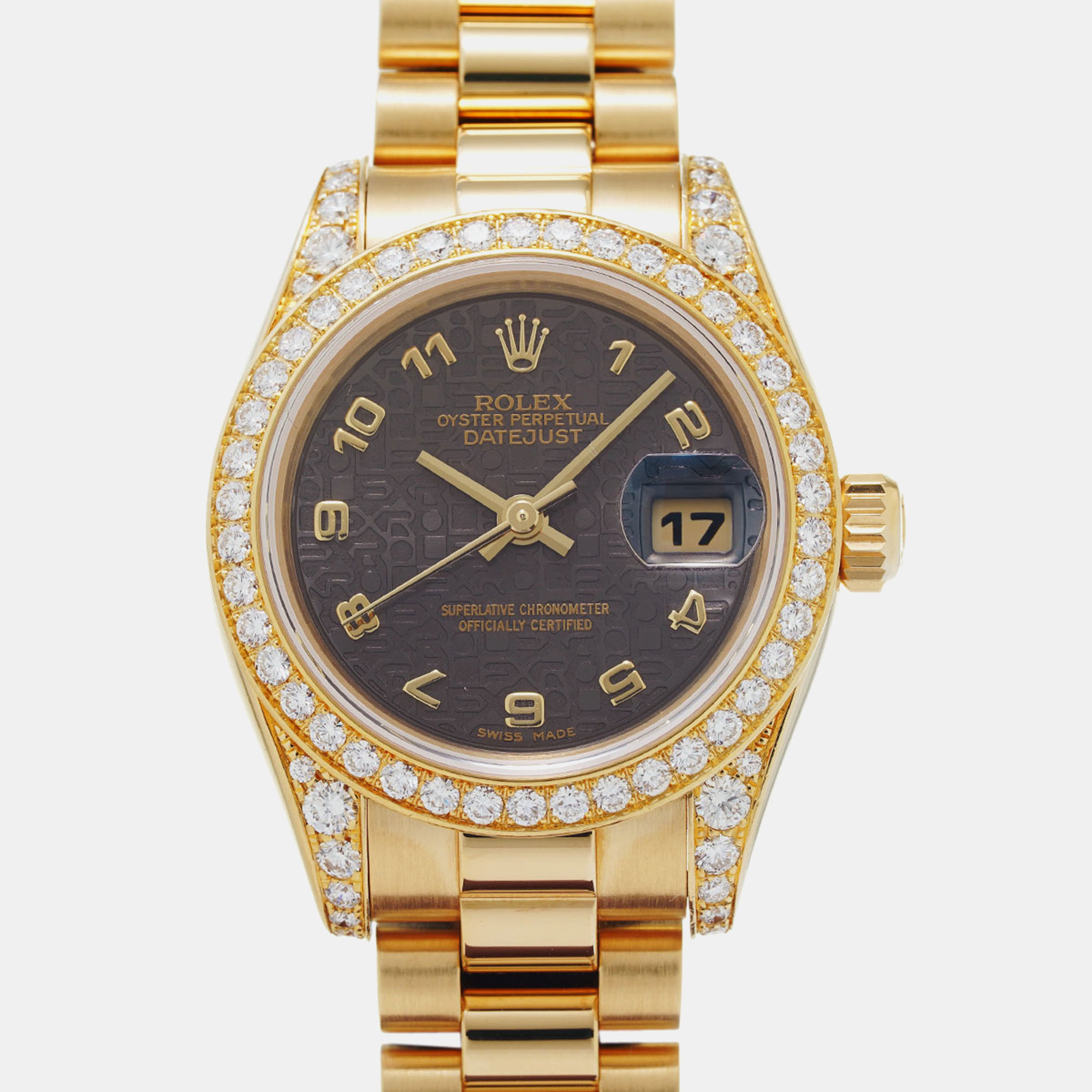 Rolex black 18k yellow gold datejust 179158g automatic women's wristwatch 26 mm