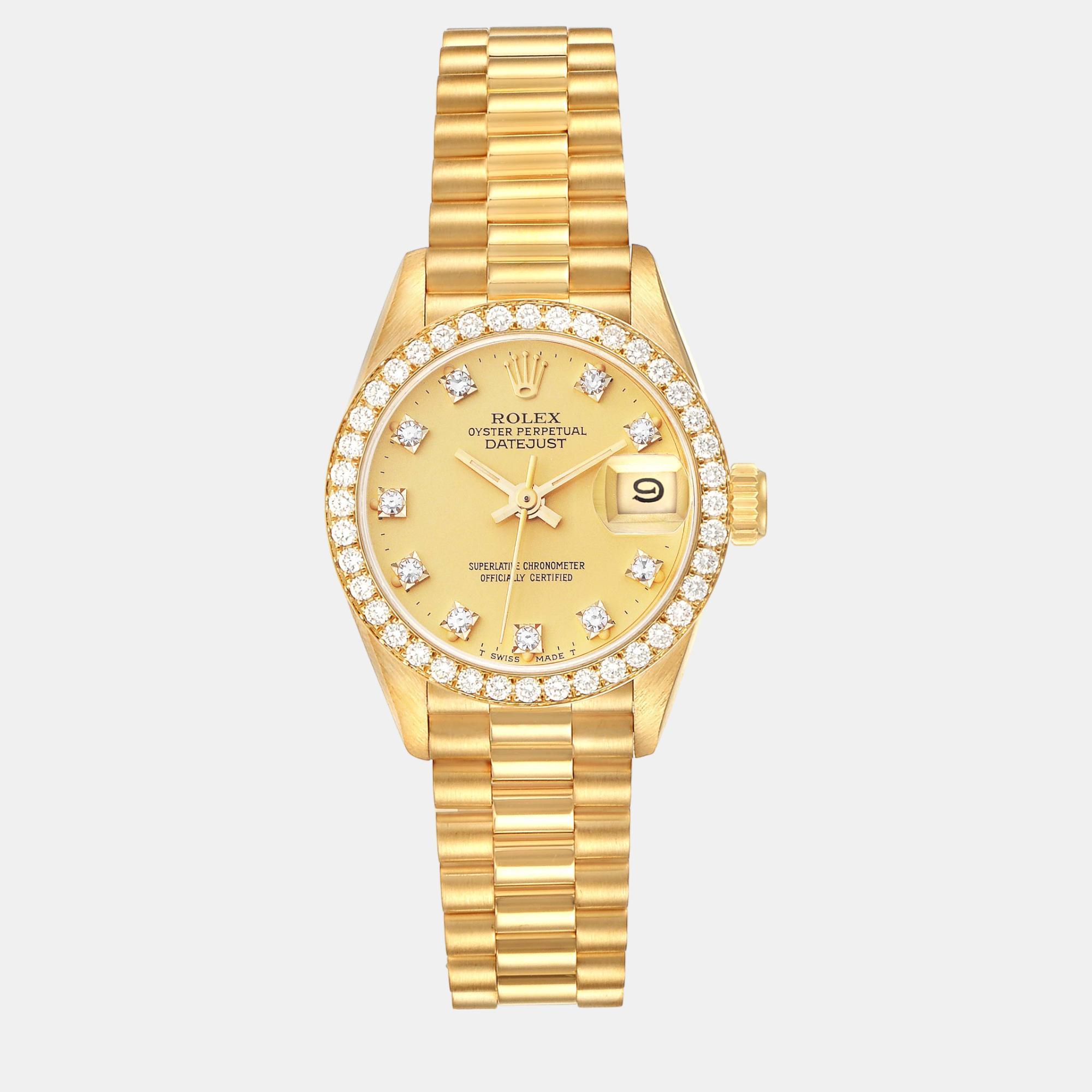 Rolex president datejust yellow gold diamond ladies watch 26.0 mm