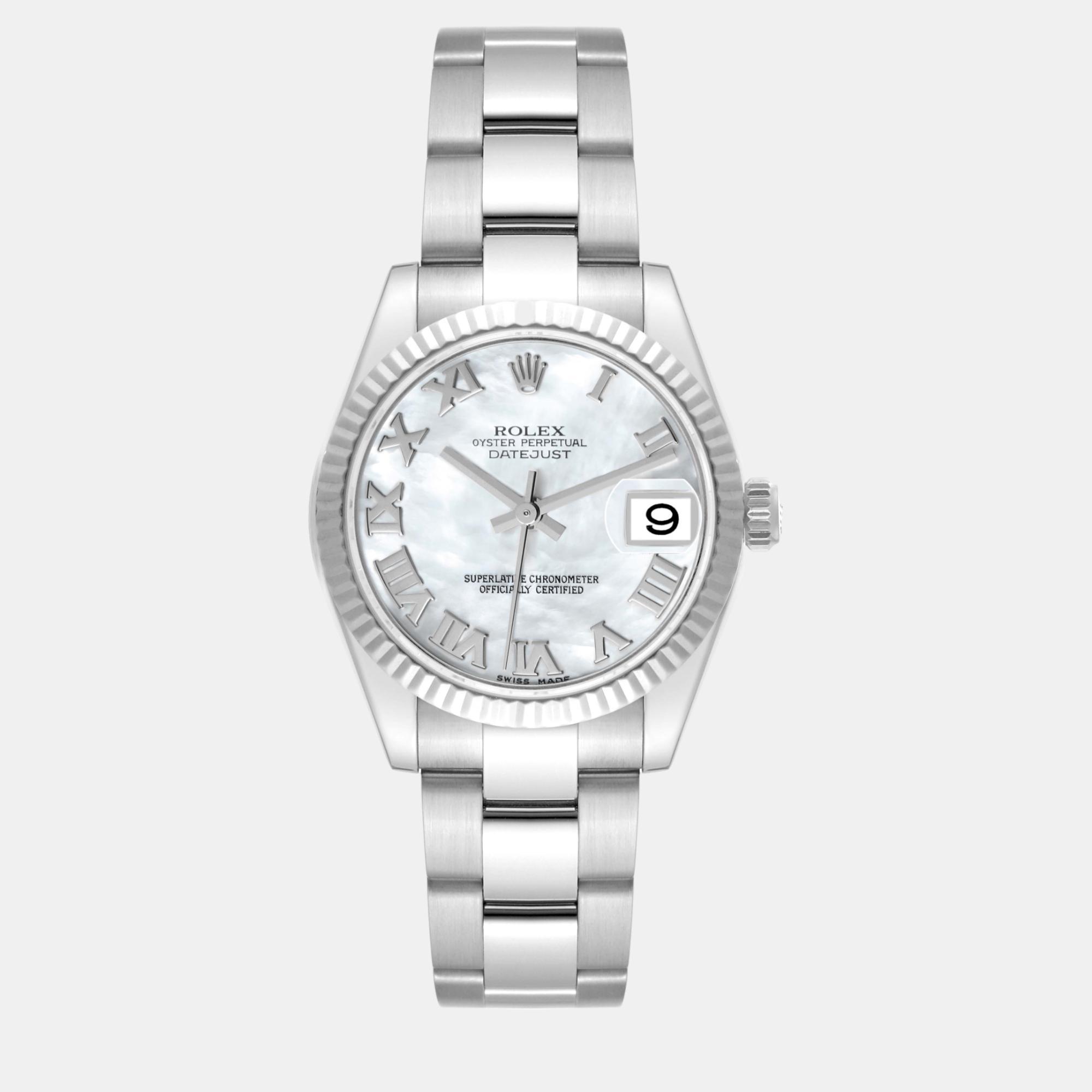 Rolex datejust midsize mop dial steel white gold ladies watch 31.0 mm