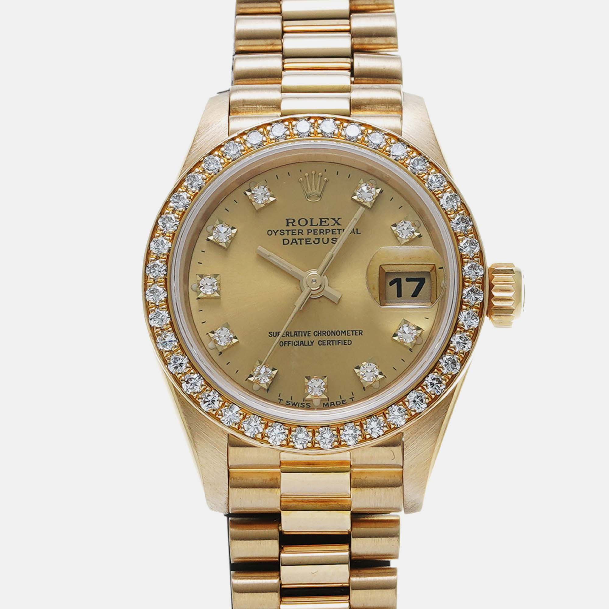 Rolex gold 18k yellow gold diamond datejust 69138 automatic women's wristwatch 26 mm