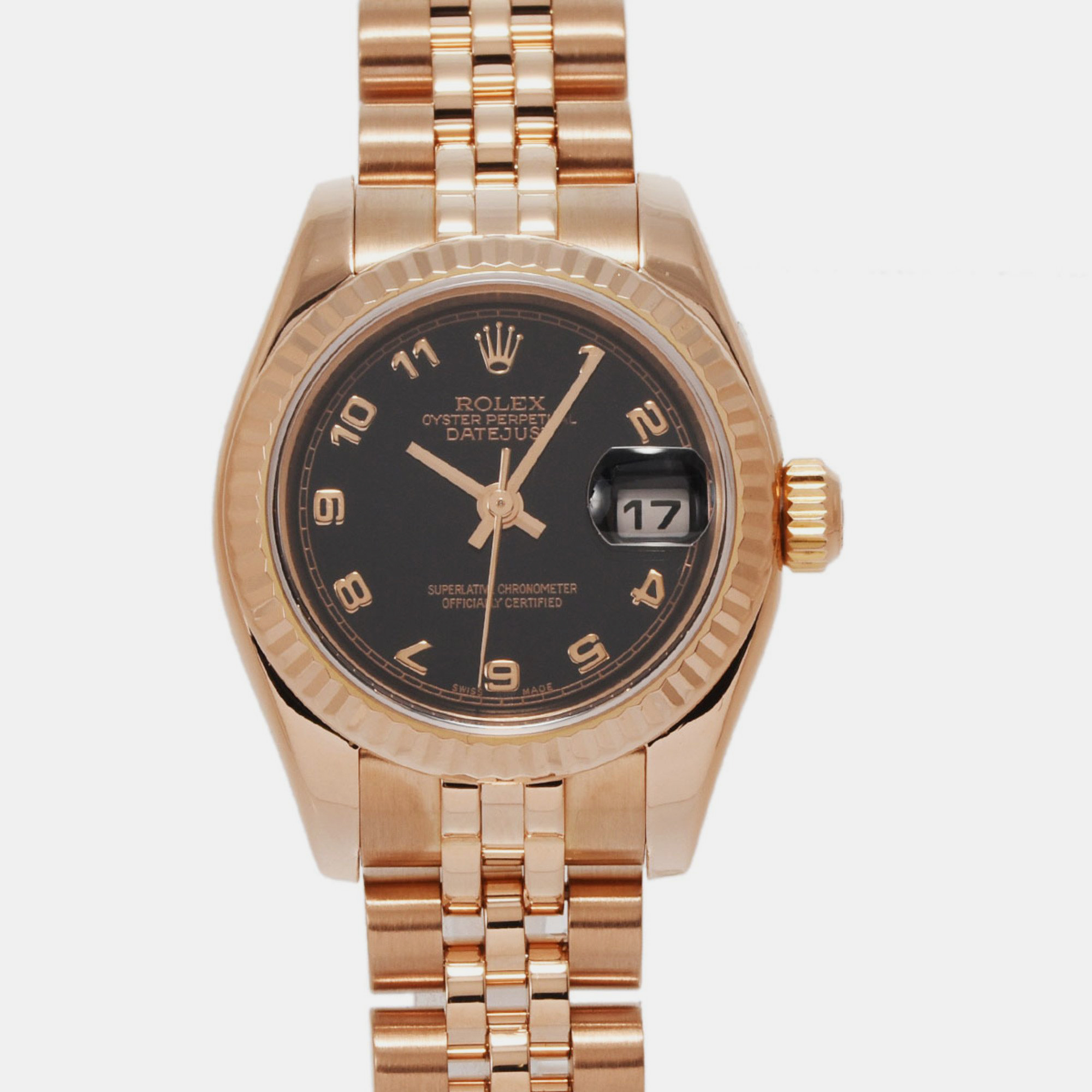 Rolex black 18k rose gold datejust 179175 automatic women's wristwatch 25 mm