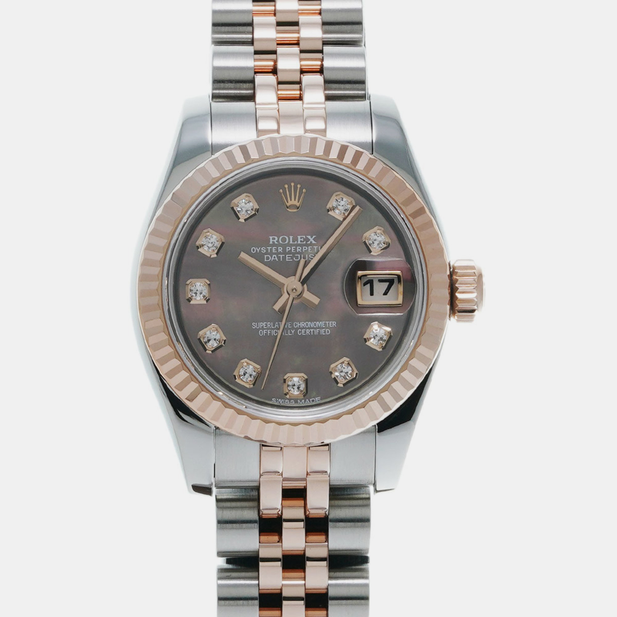Rolex black diamond 18k rose gold stainless steel datejust 179171g automatic women's wristwatch 26 mm