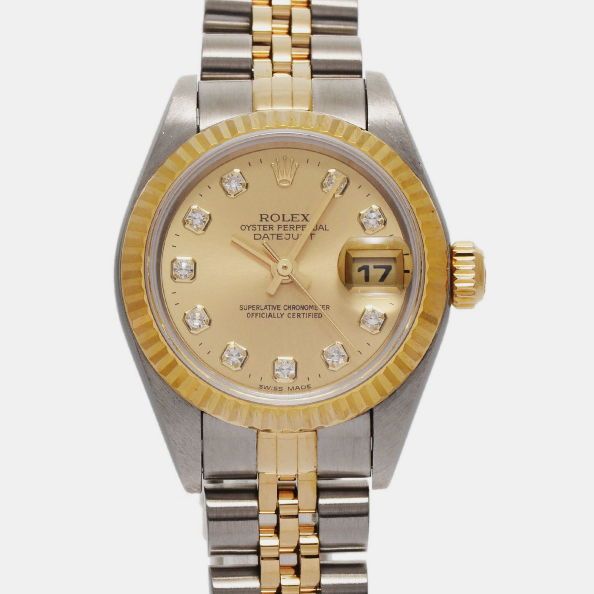 Rolex champagne diamond 18k yellow gold stainless steel datejust 79173 automatic women's wristwatch 26 mm