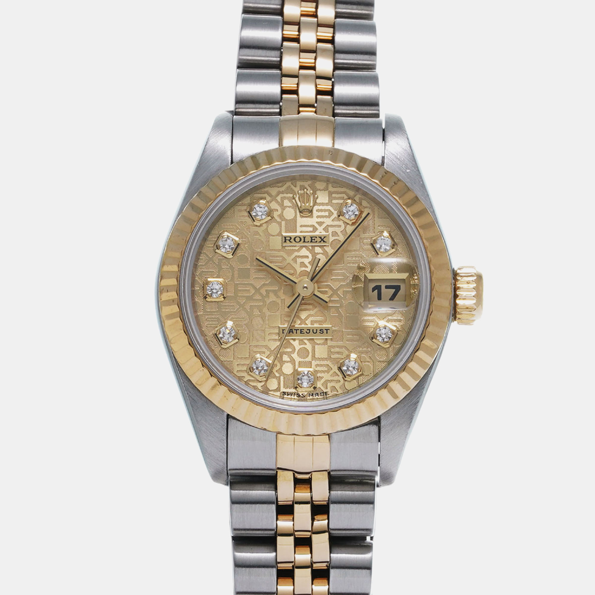 Rolex champagne diamond 18k yellow gold stainless steel datejust automatic women's wristwatch 26 mm
