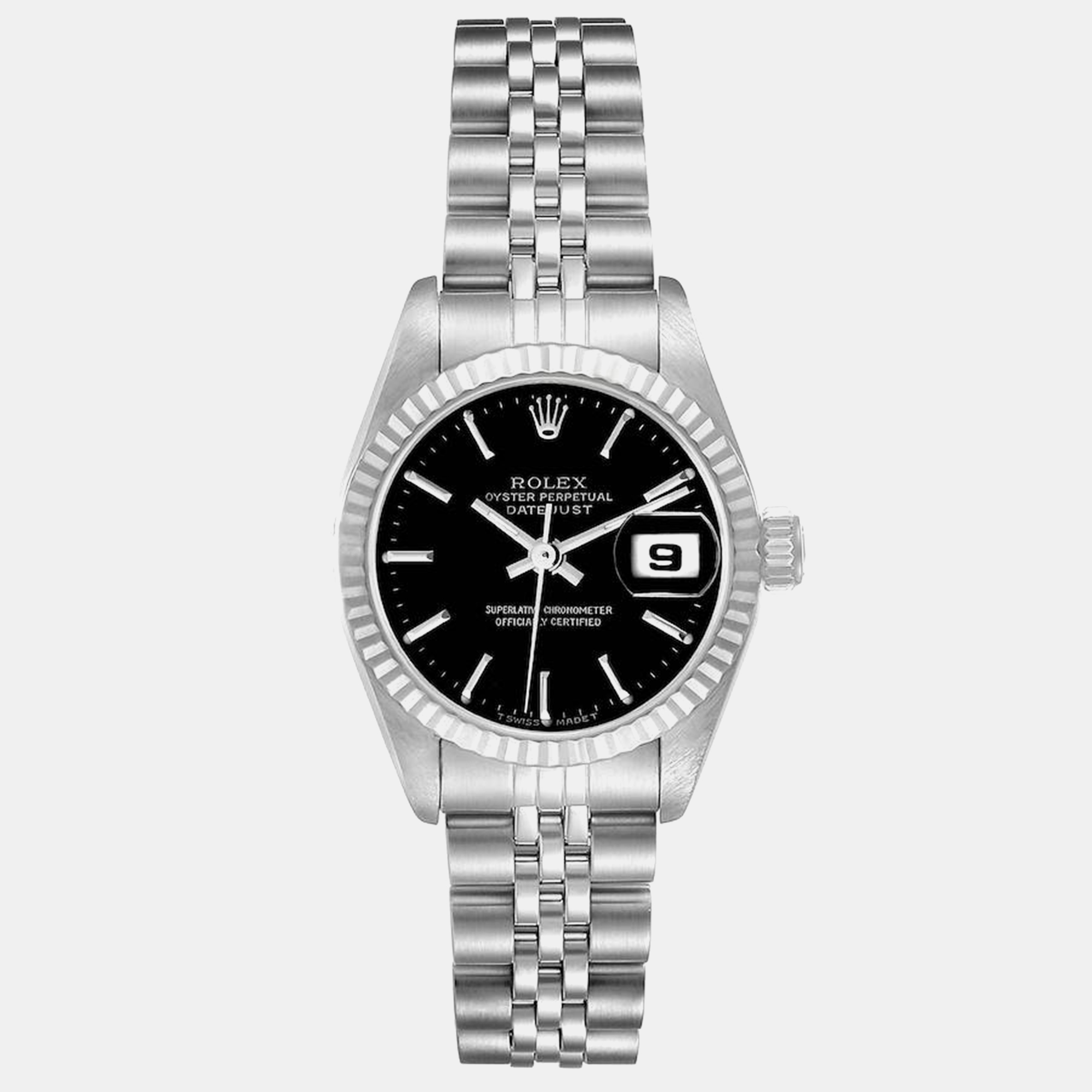 Rolex datejust steel white gold black dial ladies watch 179174 26 mm