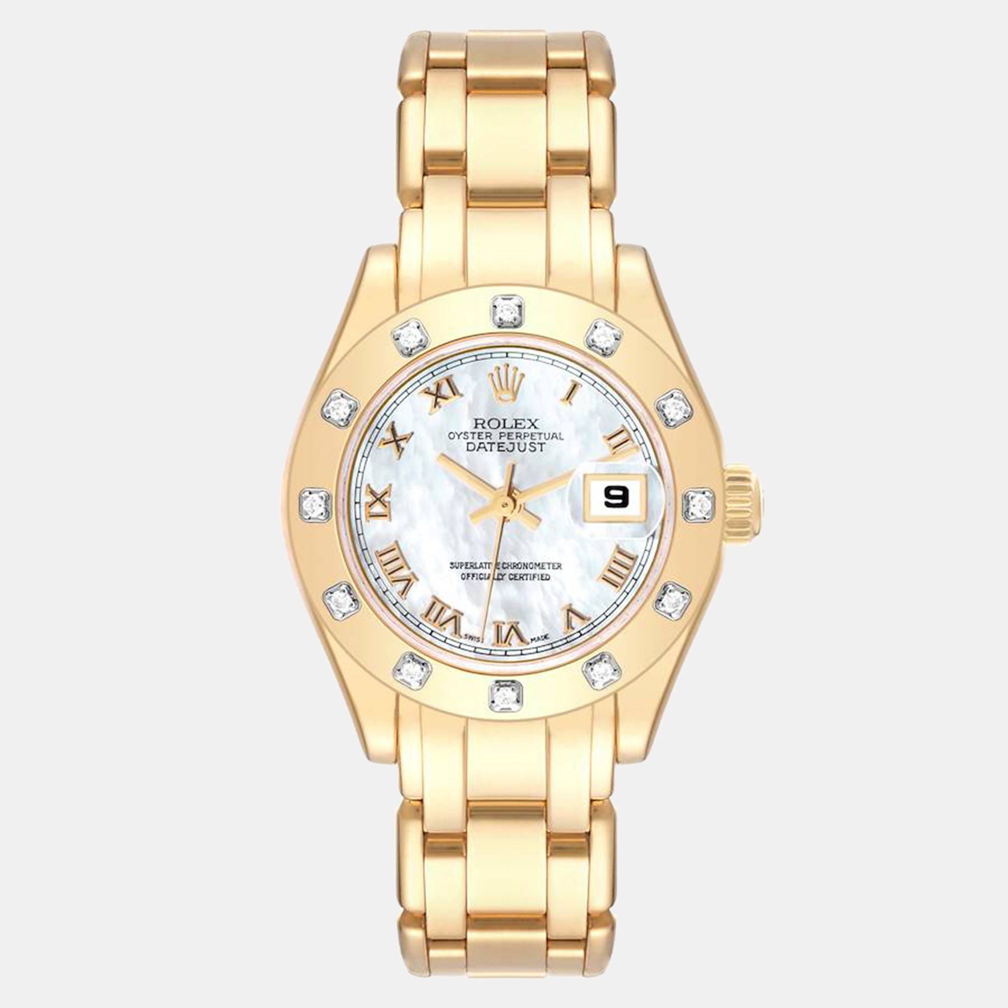Rolex pearlmaster yellow gold white dial diamond ladies watch 80318 29 mm