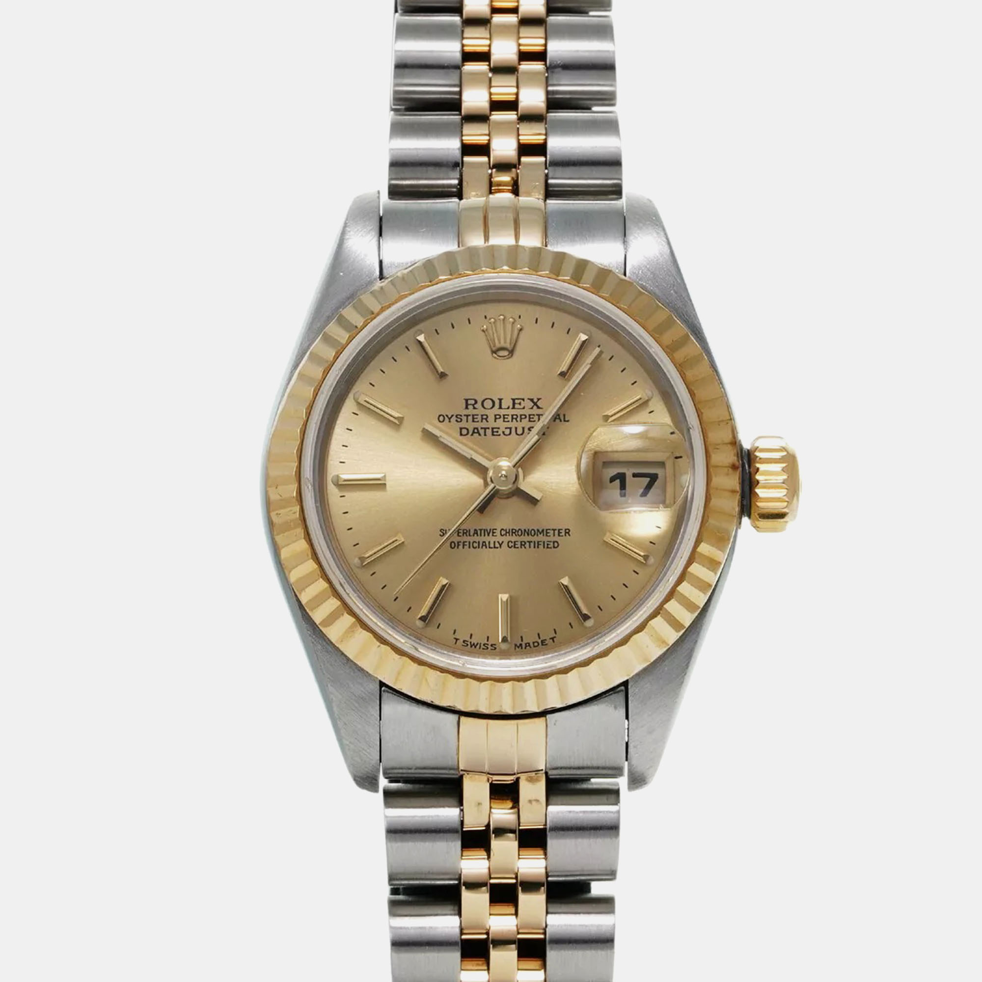 Rolex champagne 18k yellow gold stainless steel datejust 79173 automatic women's wristwatch 26 mm