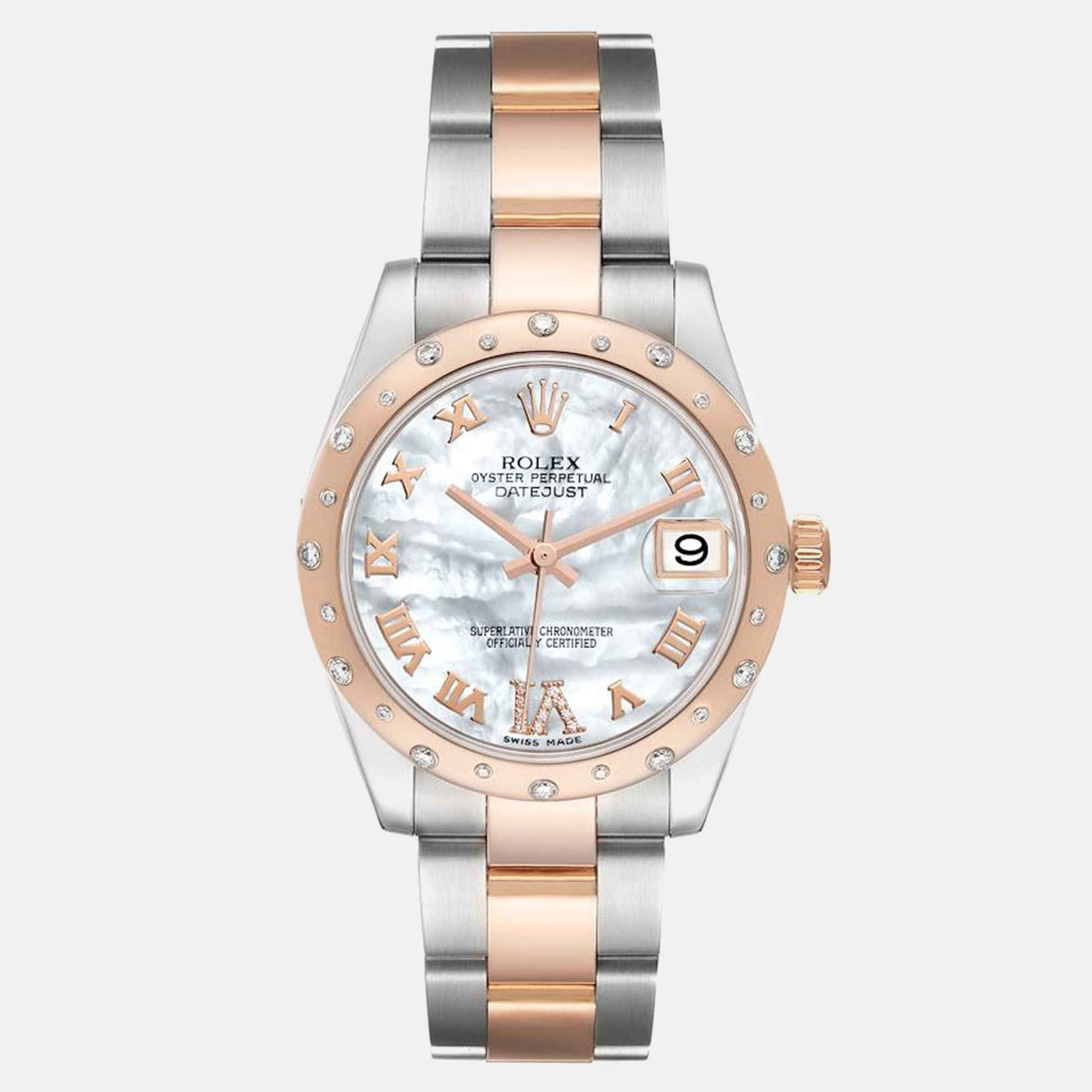 Rolex datejust midsize steel rose gold diamond ladies watch 178341 31 mm