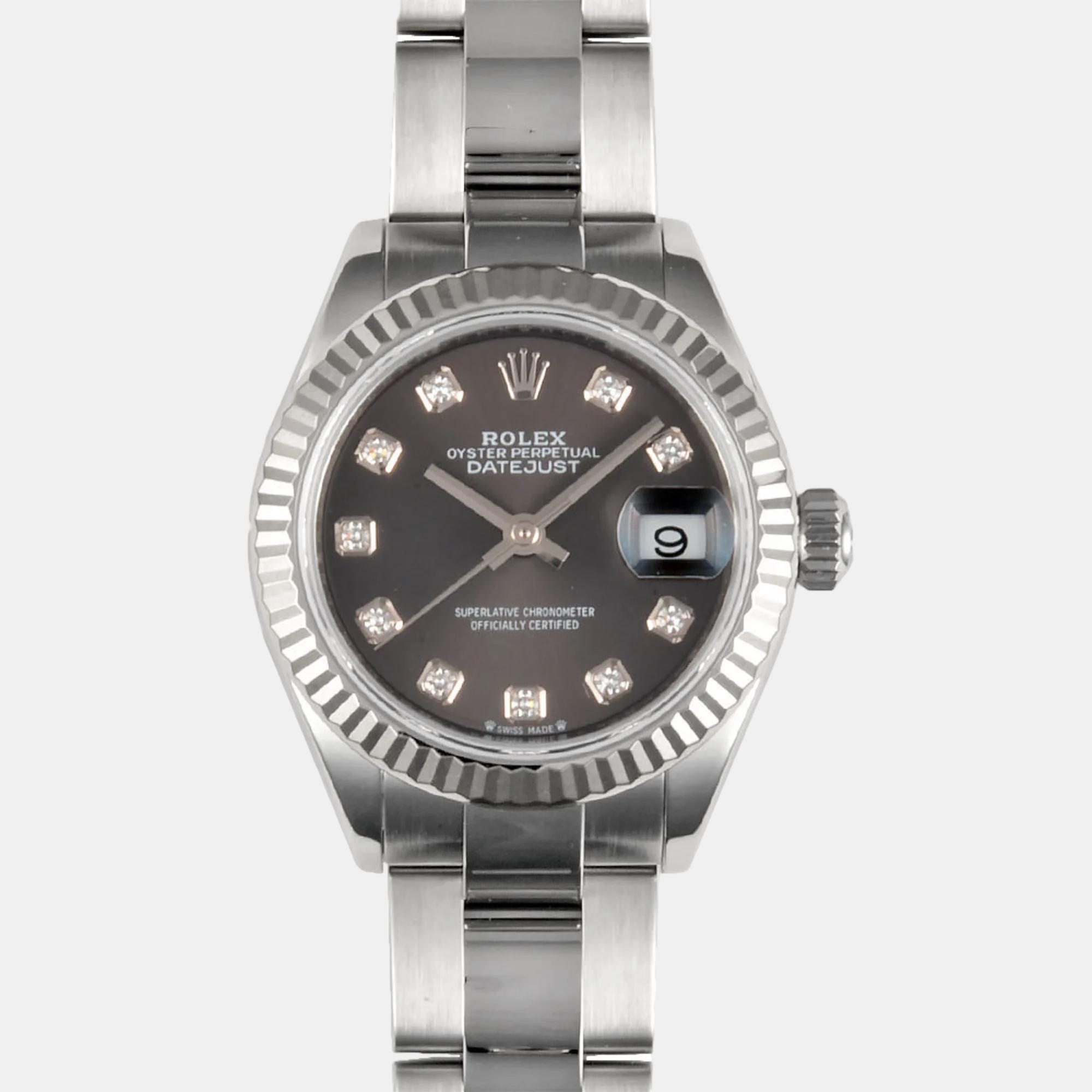 Rolex grey diamond stainless steel datejust 279174 automatic women's wristwatch 28 mm