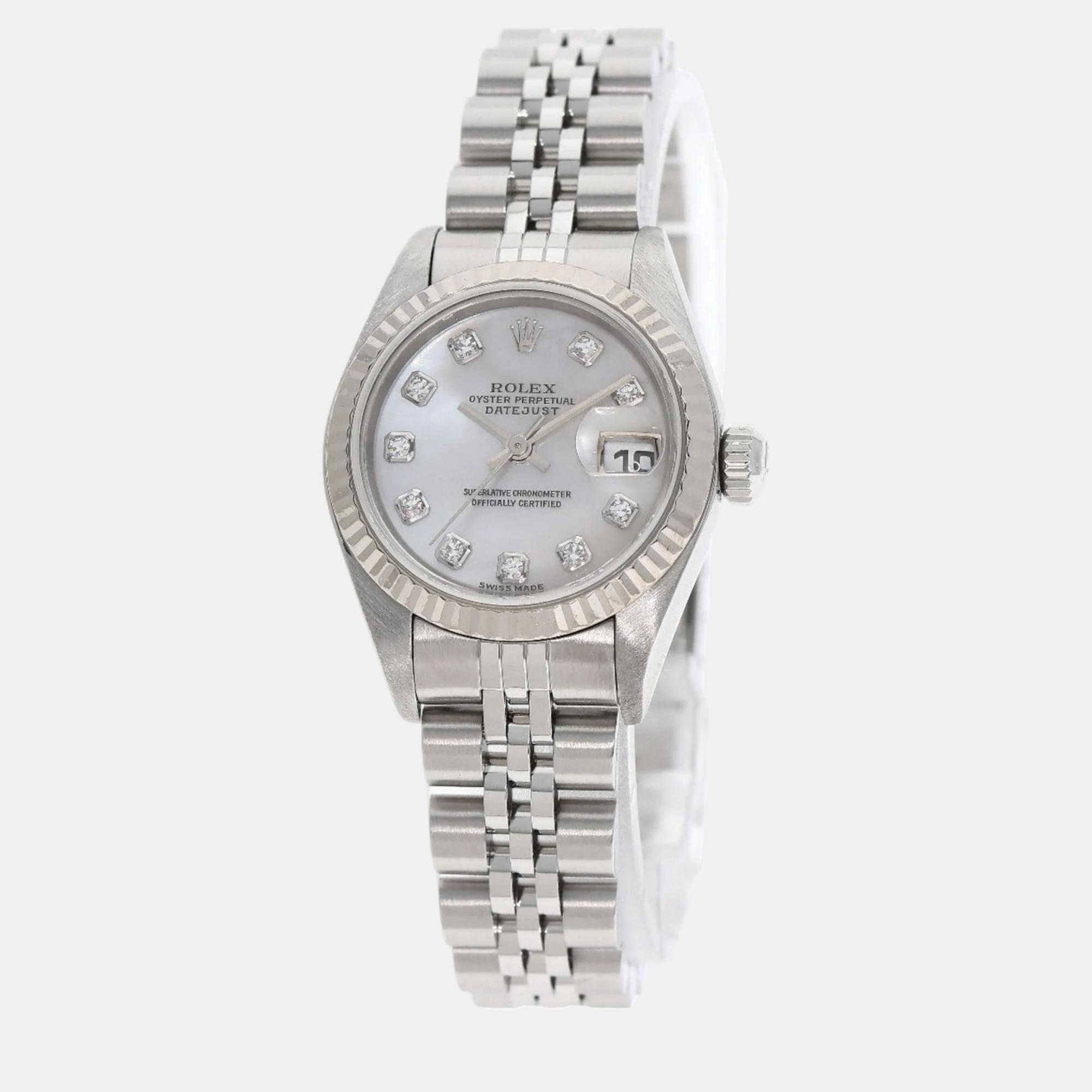 Rolex white shell stainless steel diamond datejust 79174 automatic women's wristwatch 26 mm