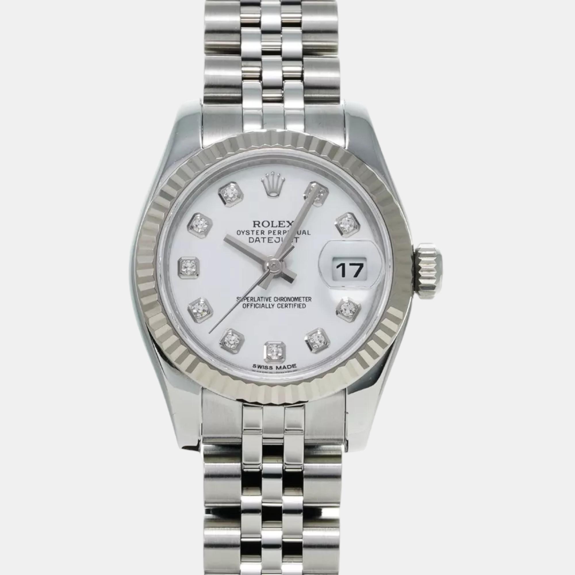Rolex white diamond 18k white gold stainless steel datejust automatic women's wristwatch 26 mm