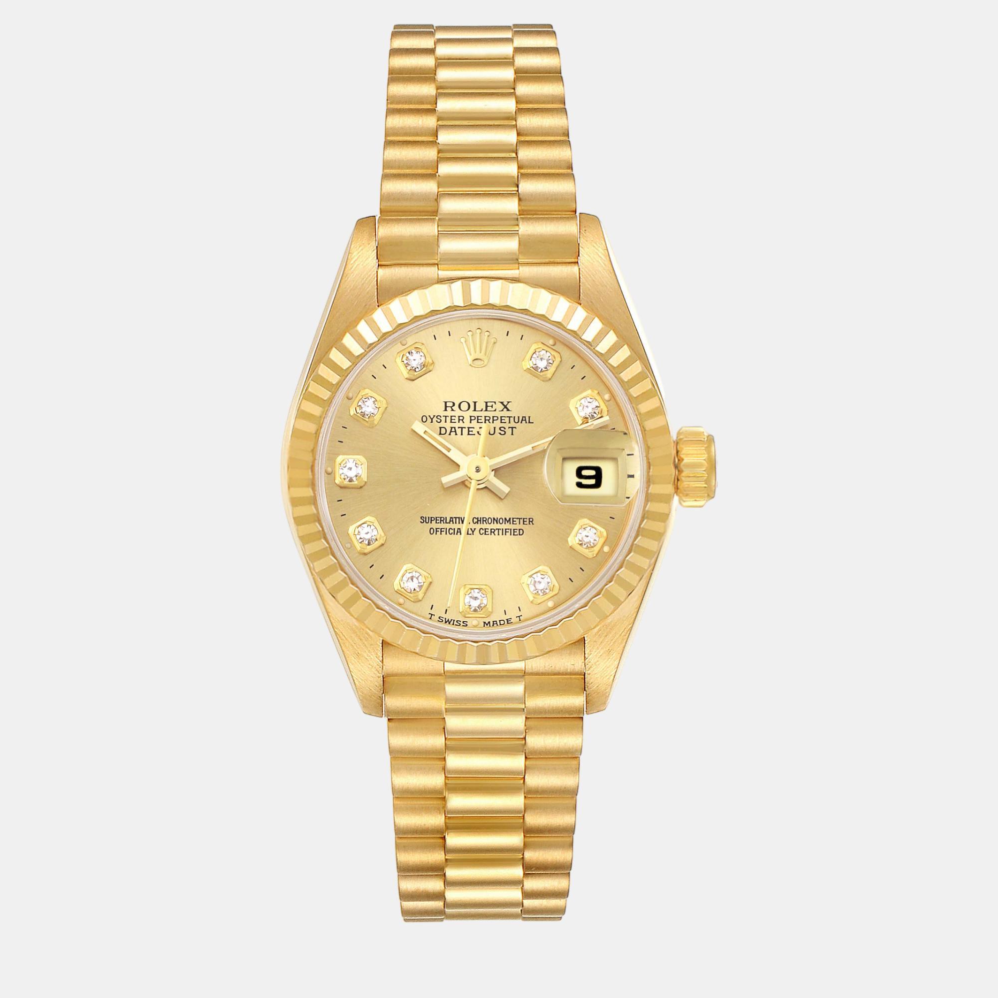 Rolex datejust president yellow gold diamond ladies watch 26 mm