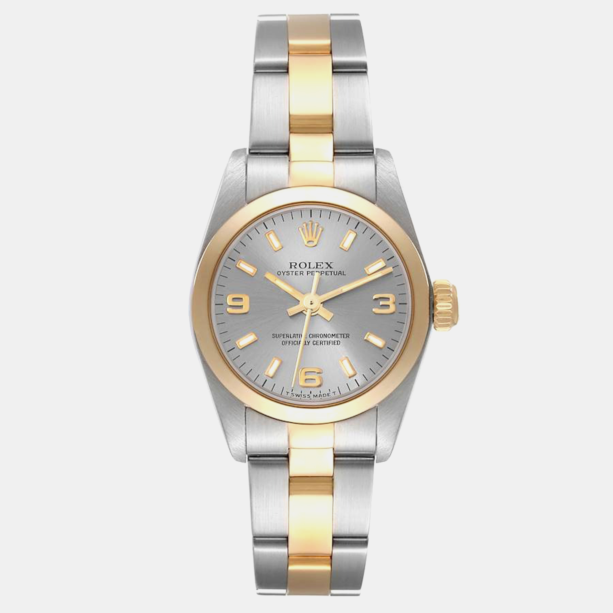 Rolex oyster perpetual steel yellow gold slate dial ladies watch 67183 24 mm