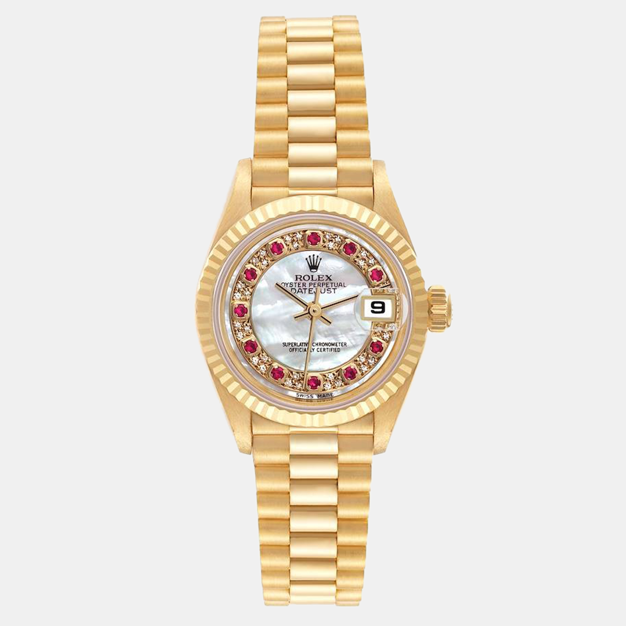 Rolex president yellow gold diamond ruby myriad ladies watch 79178 26 mm