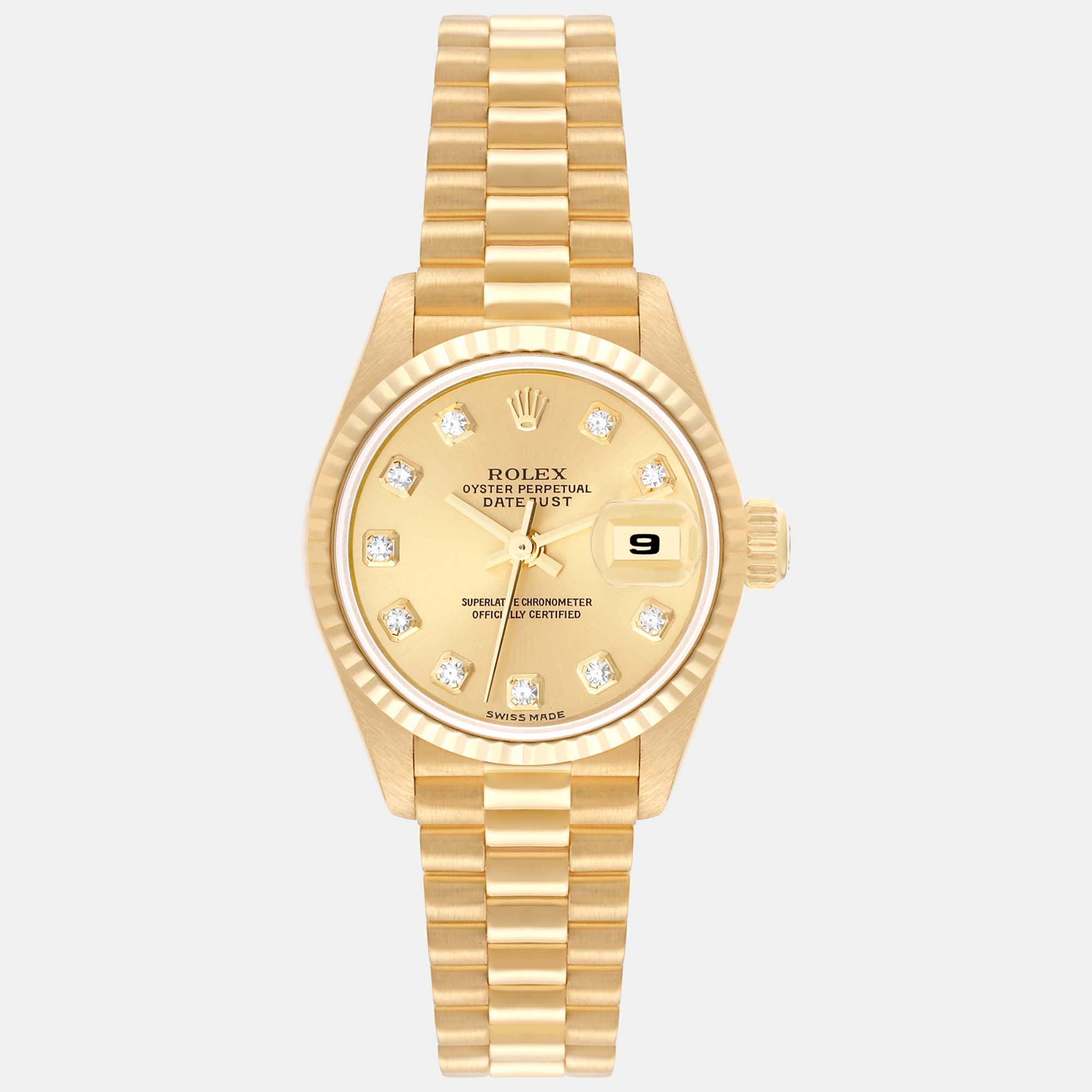 Rolex president datejust yellow gold diamond dial ladies watch 79178