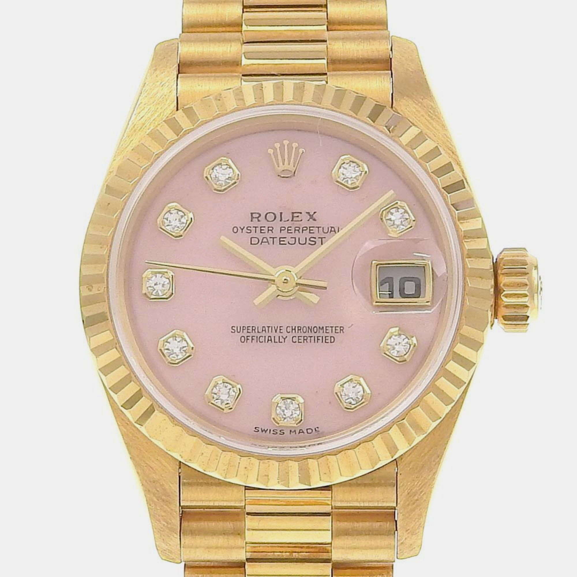 Rolex pink 18k yellow gold diamond datejust 79178 automatic women's wristwatch 25 mm
