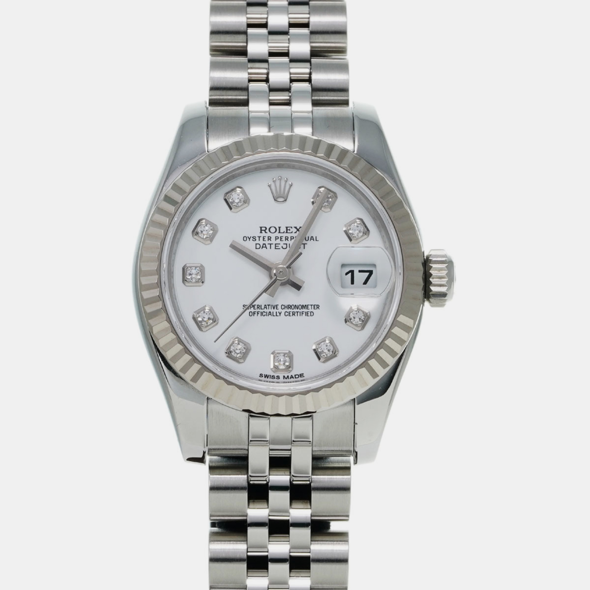 Rolex white diamond 18k white gold stainless steel datejust 179174 automatic women's wristwatch 26 mm