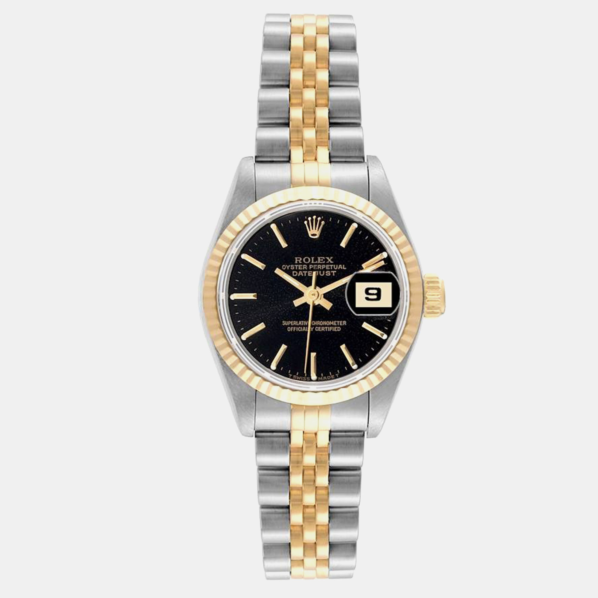 Rolex datejust steel yellow gold black dial ladies watch 26.0 mm