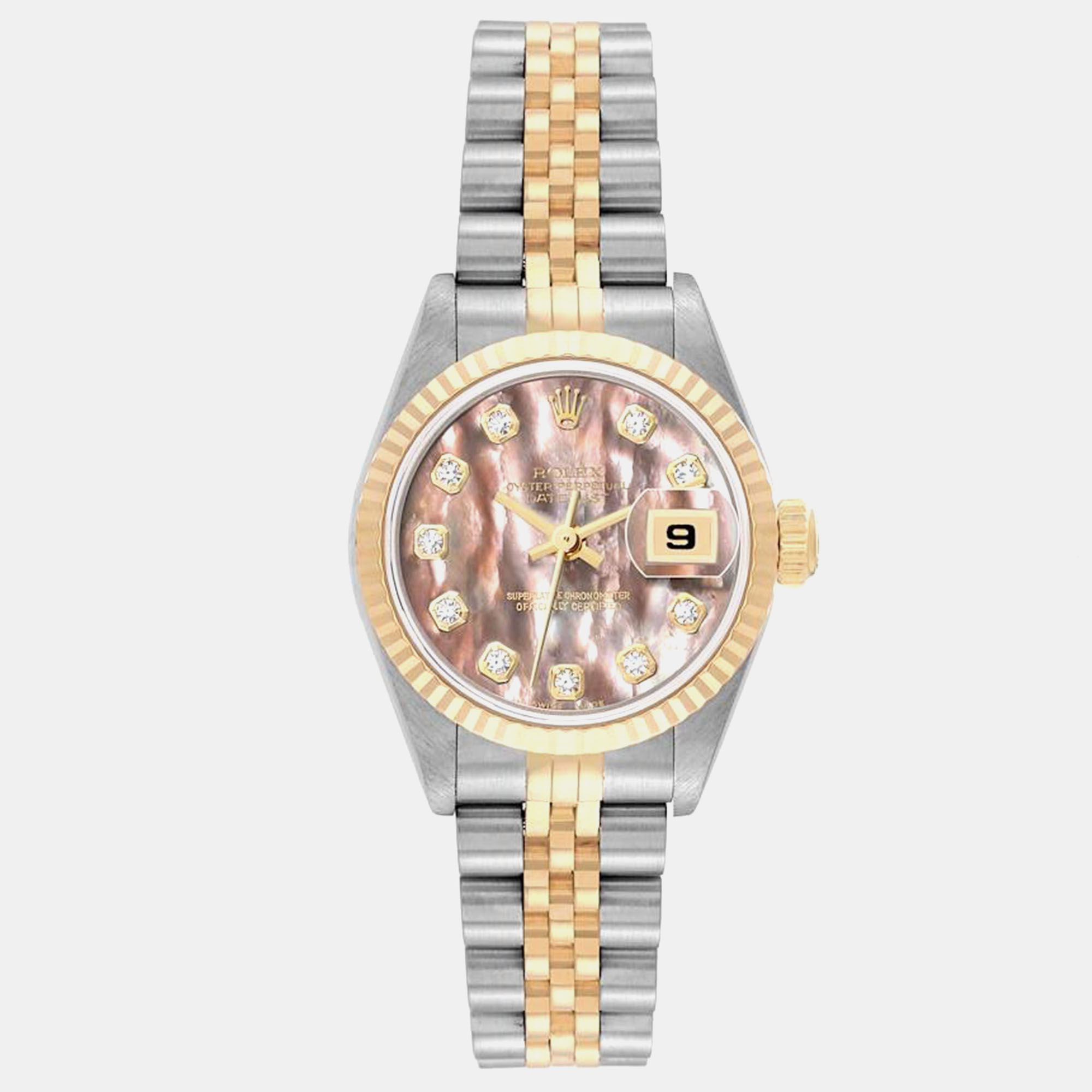 Rolex datejust steel yellow gold mother of pearl diamond ladies watch 26.0 mm
