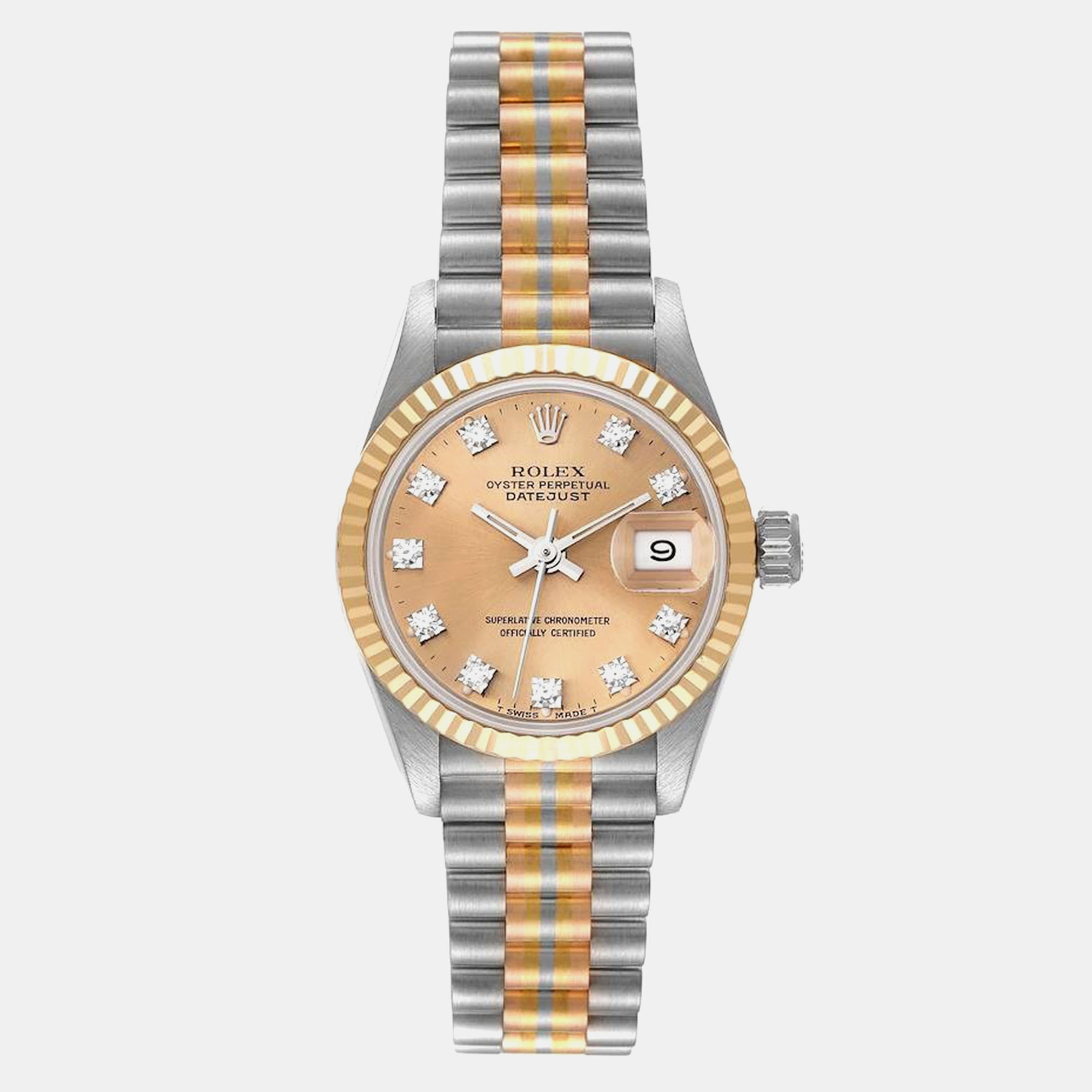 Rolex president tridor white yellow rose gold diamond watch 26.0 mm