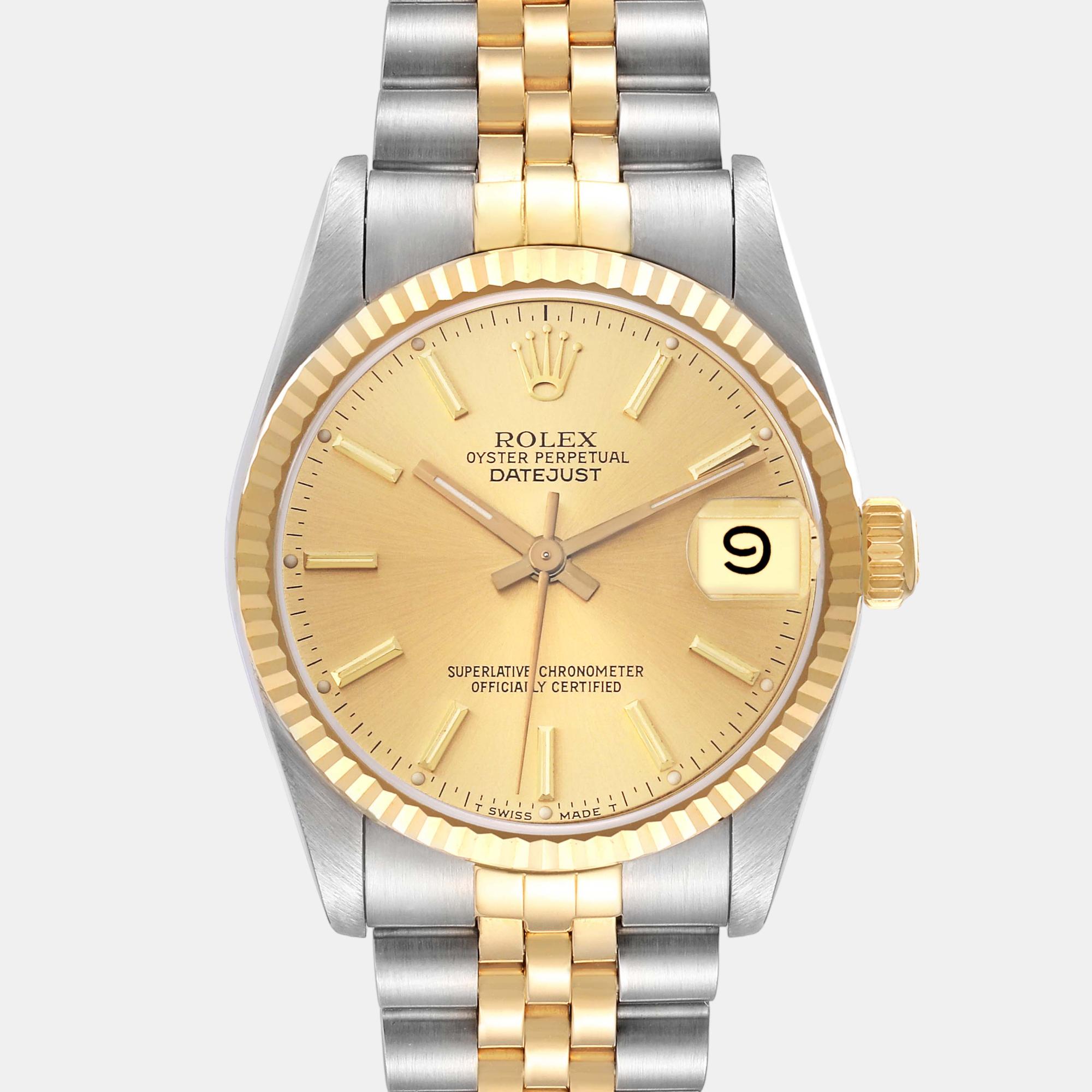 Rolex Datejust Midsize Steel Yellow Gold Ladies Watch 68273 31 Mm