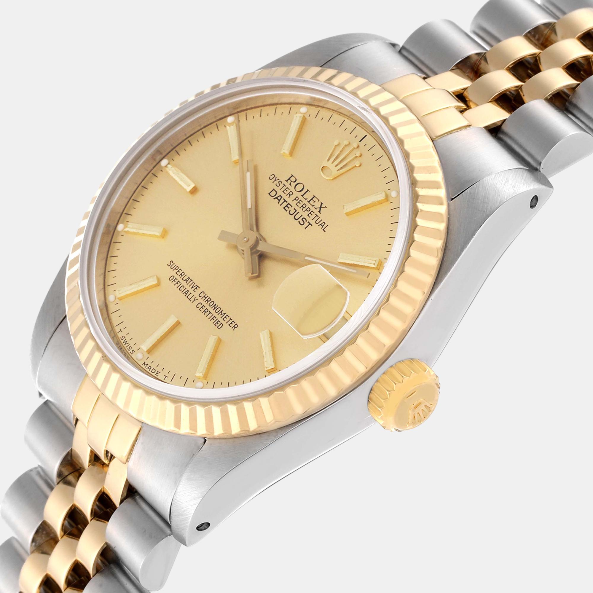 Rolex Datejust Midsize Steel Yellow Gold Ladies Watch 68273 31 Mm