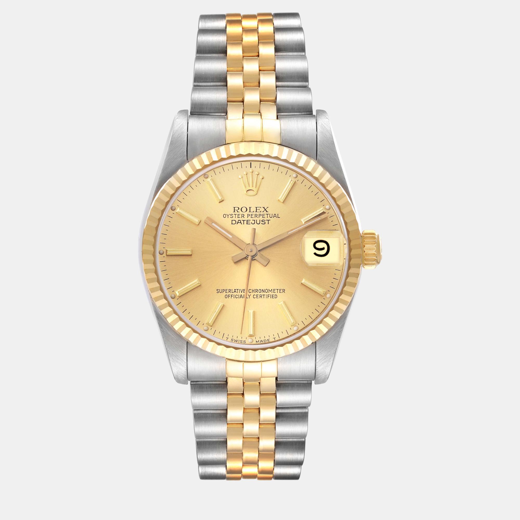 Rolex datejust midsize steel yellow gold ladies watch 68273 31 mm