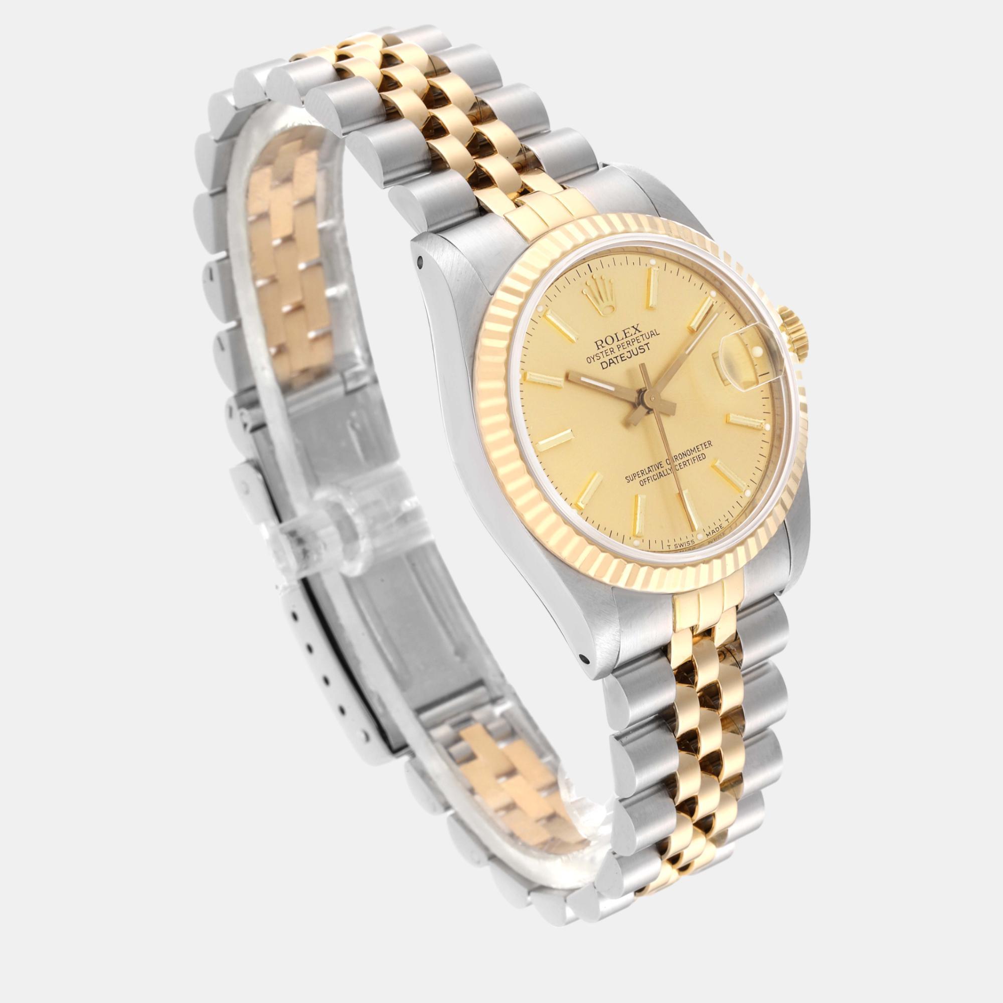 Rolex Datejust Midsize Steel Yellow Gold Ladies Watch 68273 31 Mm