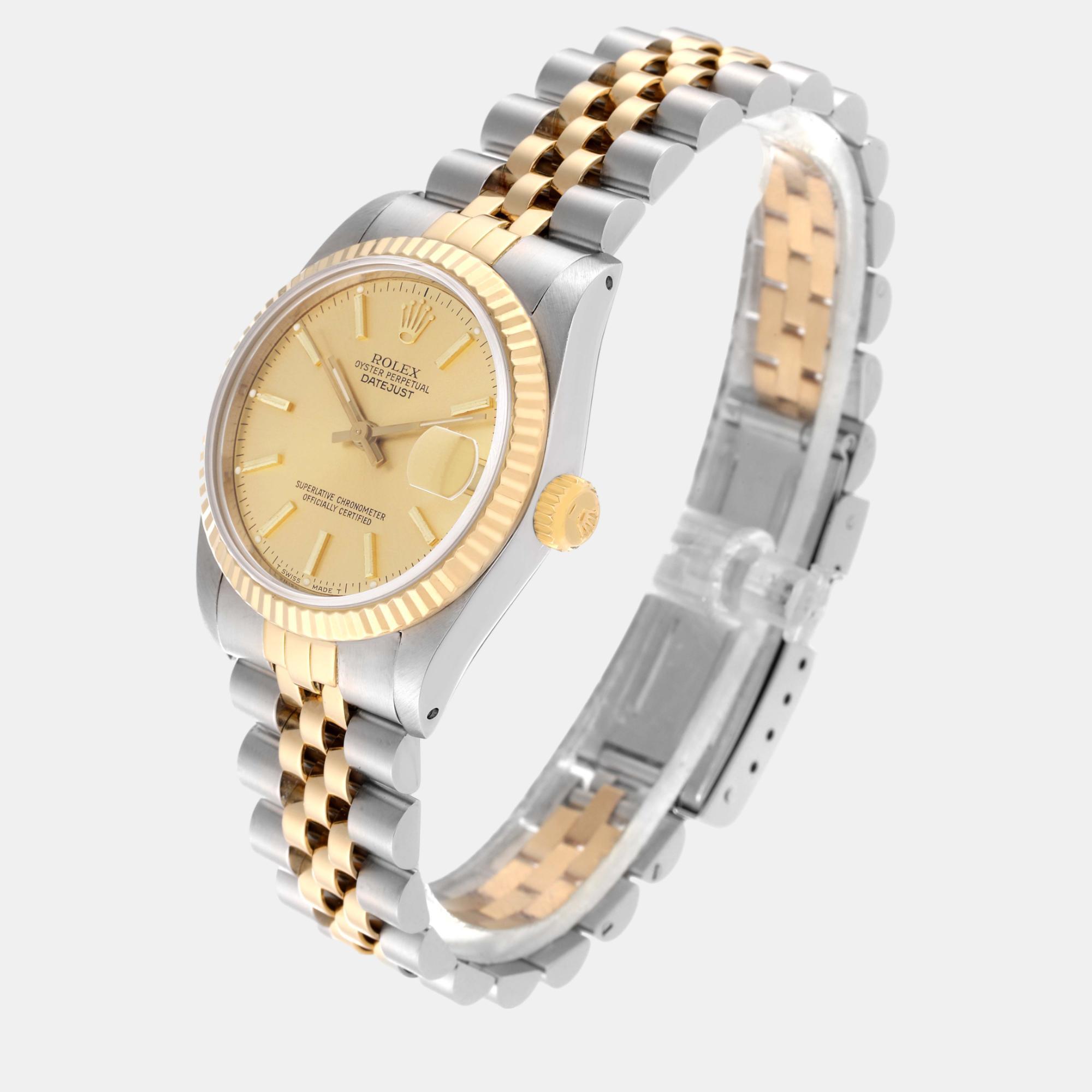 Rolex Datejust Midsize Steel Yellow Gold Ladies Watch 68273 31 Mm