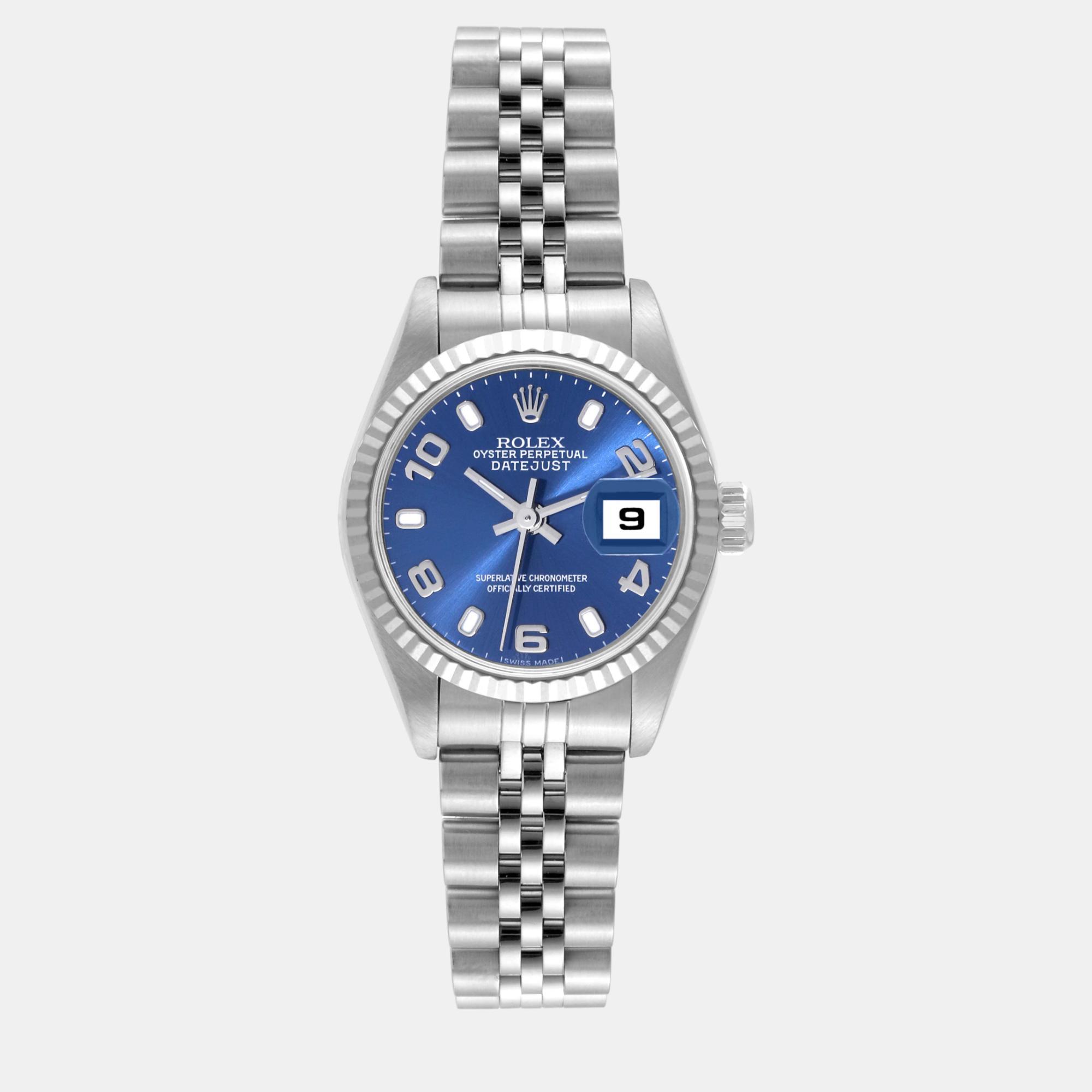 Rolex datejust steel white gold blue dial ladies watch 26.0 mm