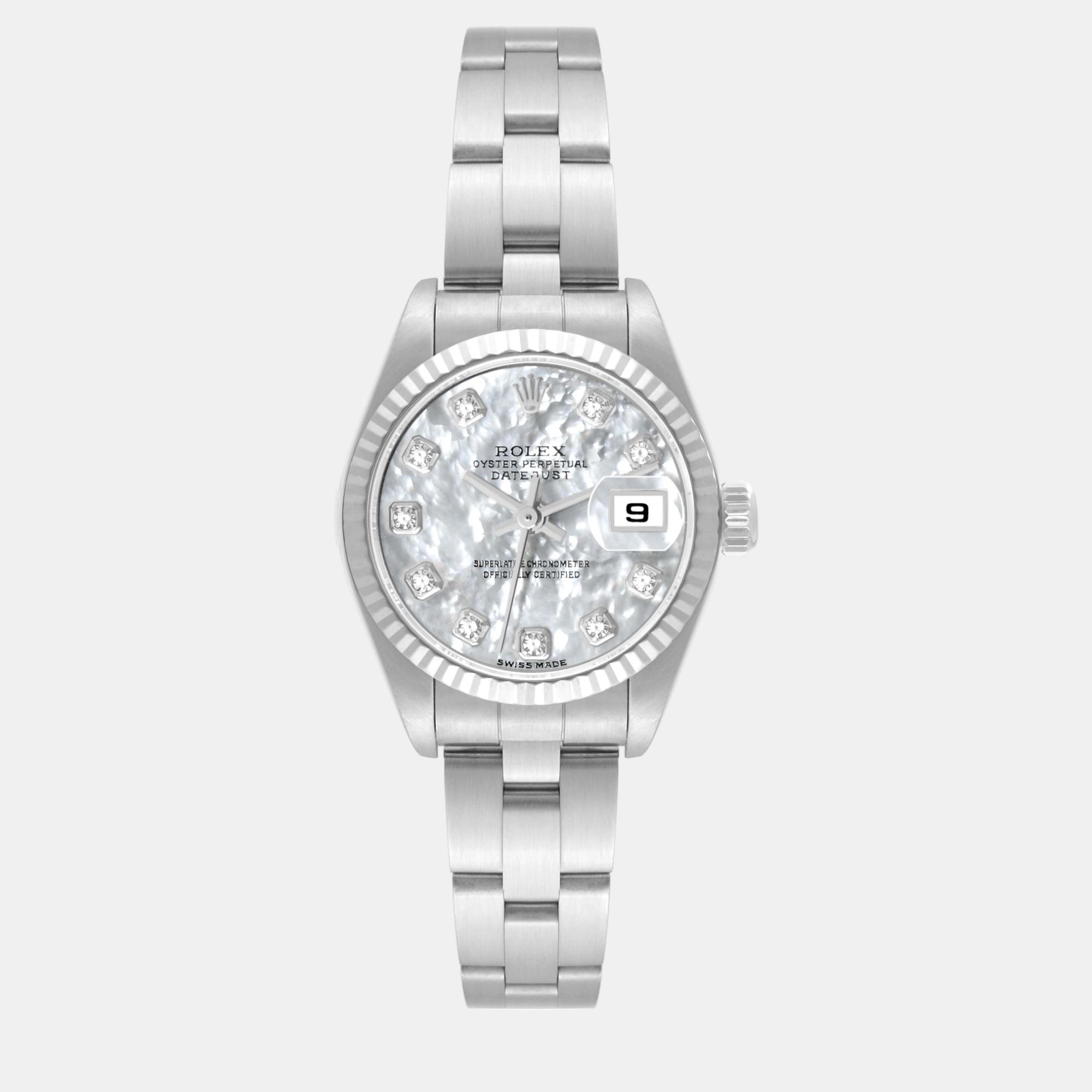 Rolex datejust steel white gold mother of pearl diamond ladies watch 26.0 mm