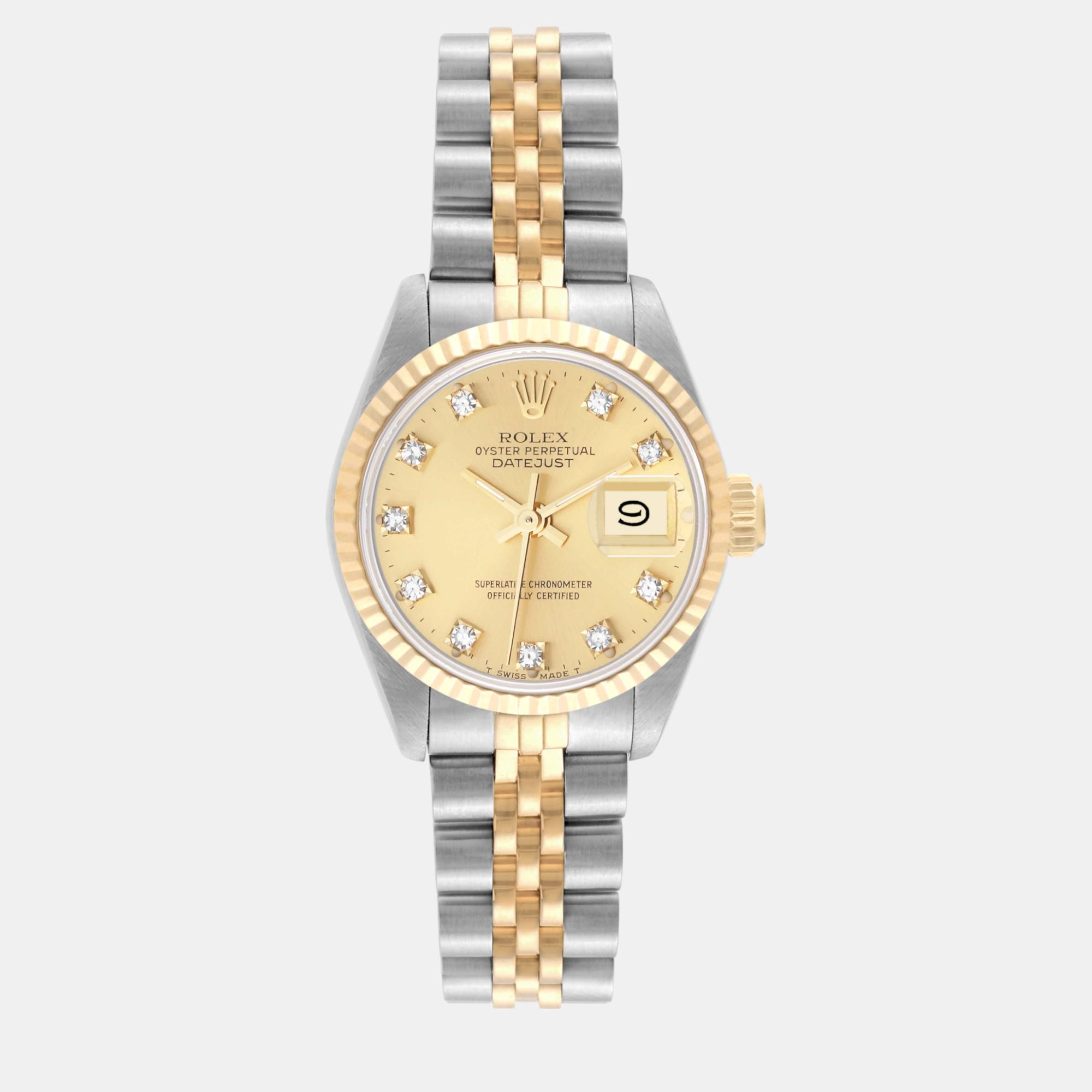 Rolex datejust diamond dial steel yellow gold ladies watch 69173 26 mm