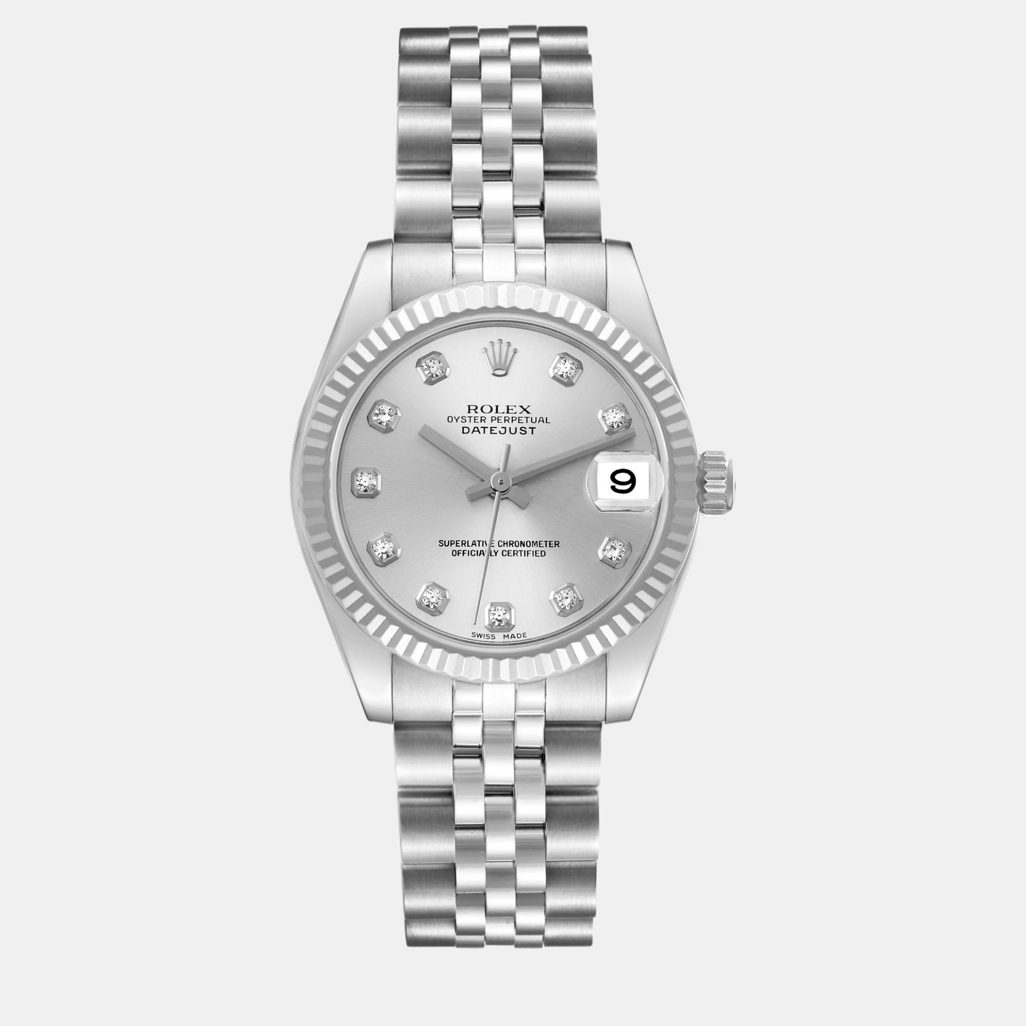 Rolex datejust midsize steel white gold diamond dial watch 178274 31 mm