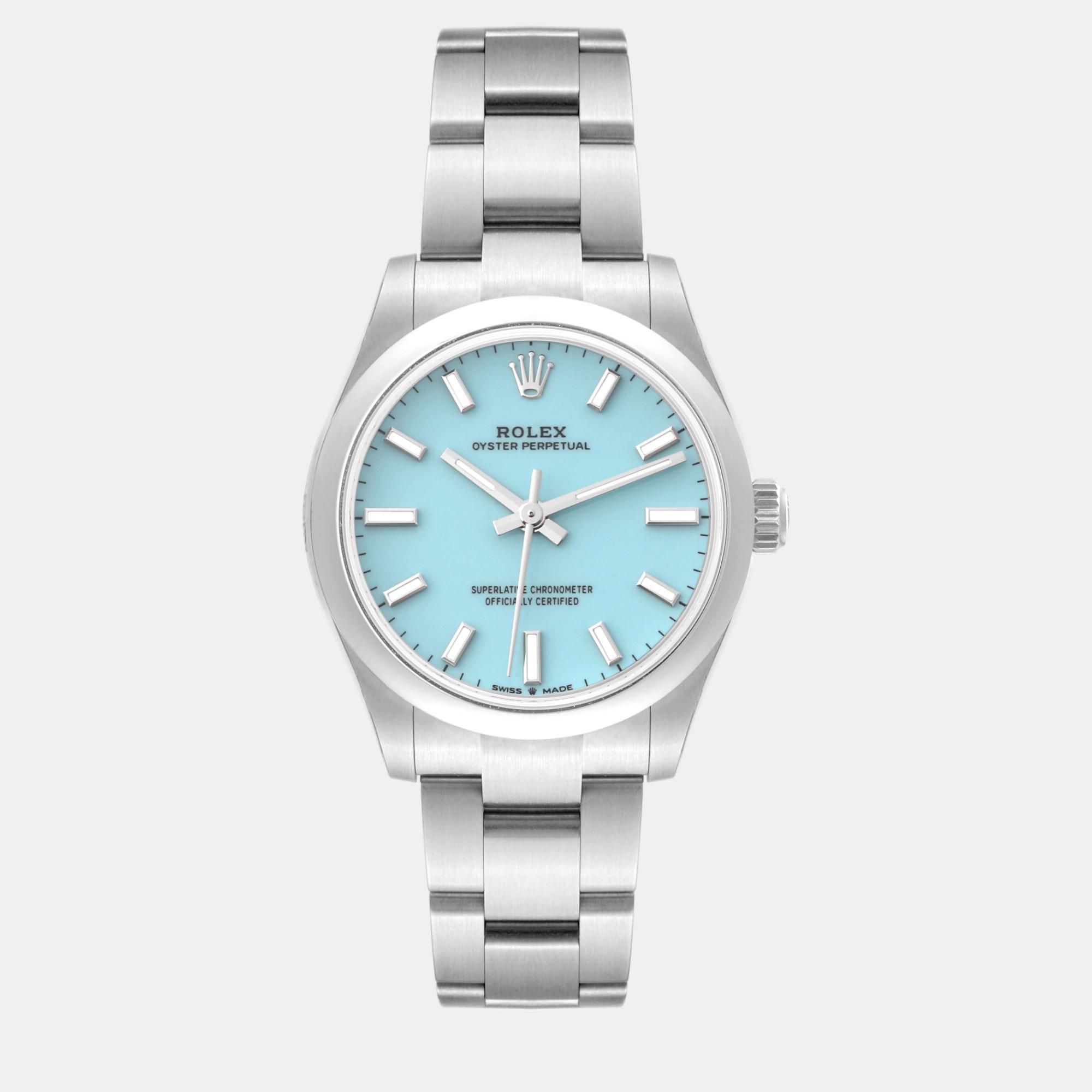 Rolex oyster perpetual midsize turquoise dial steel ladies watch 277200 31 mm