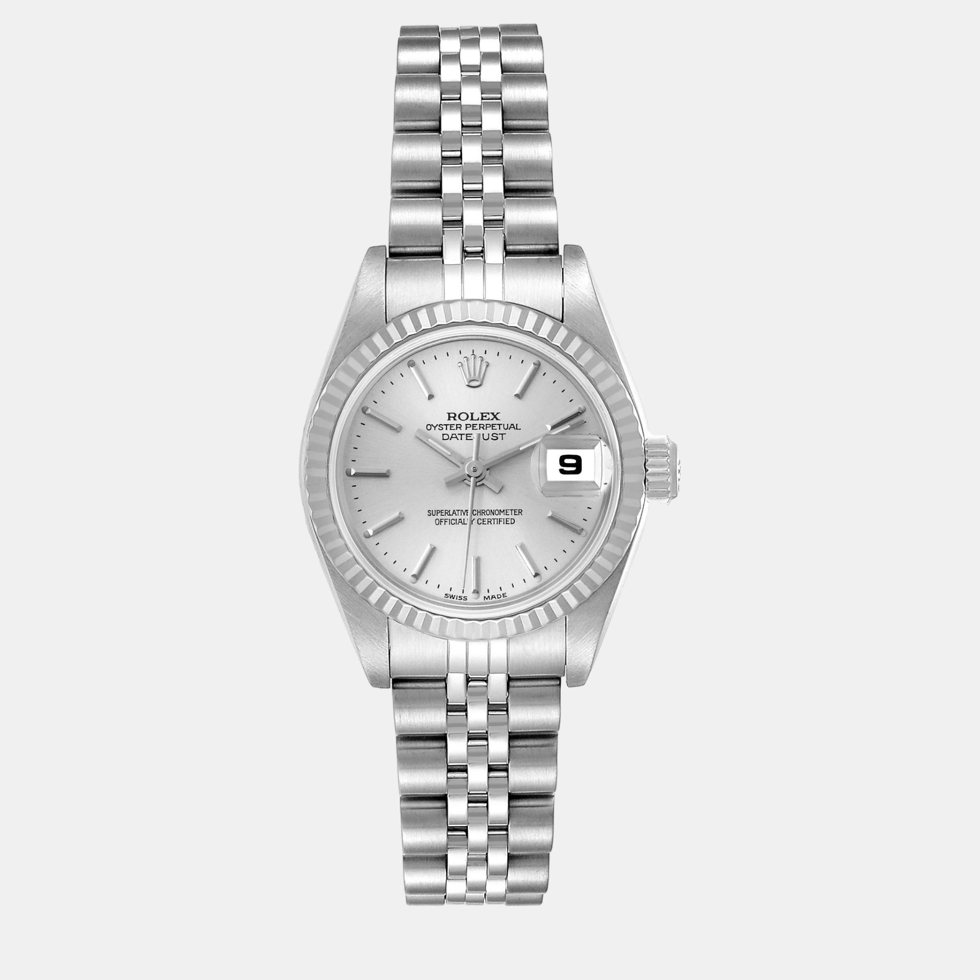 Rolex datejust steel white gold silver dial ladies watch 79174 26 mm