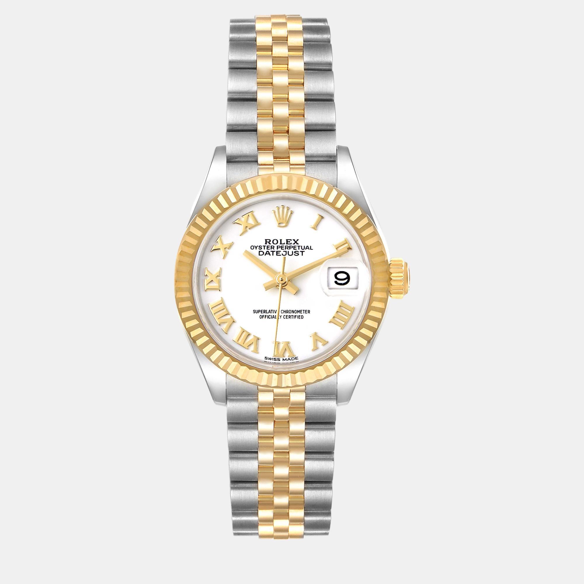 Rolex datejust 28 steel yellow gold white dial ladies watch 279173