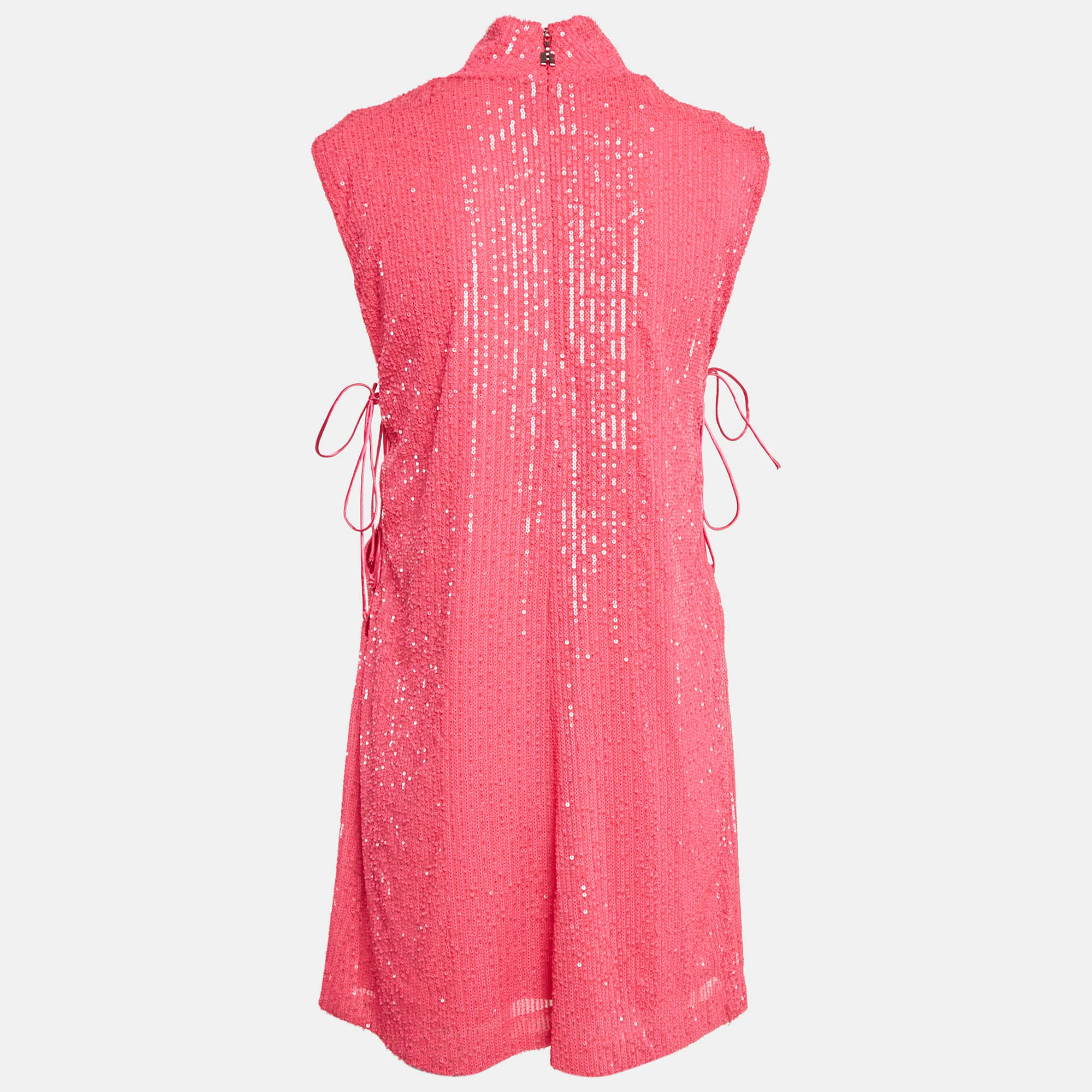 ROTATE Fuchsia Pink Sequin Mesh Lace-Up Mini Krew Dress M