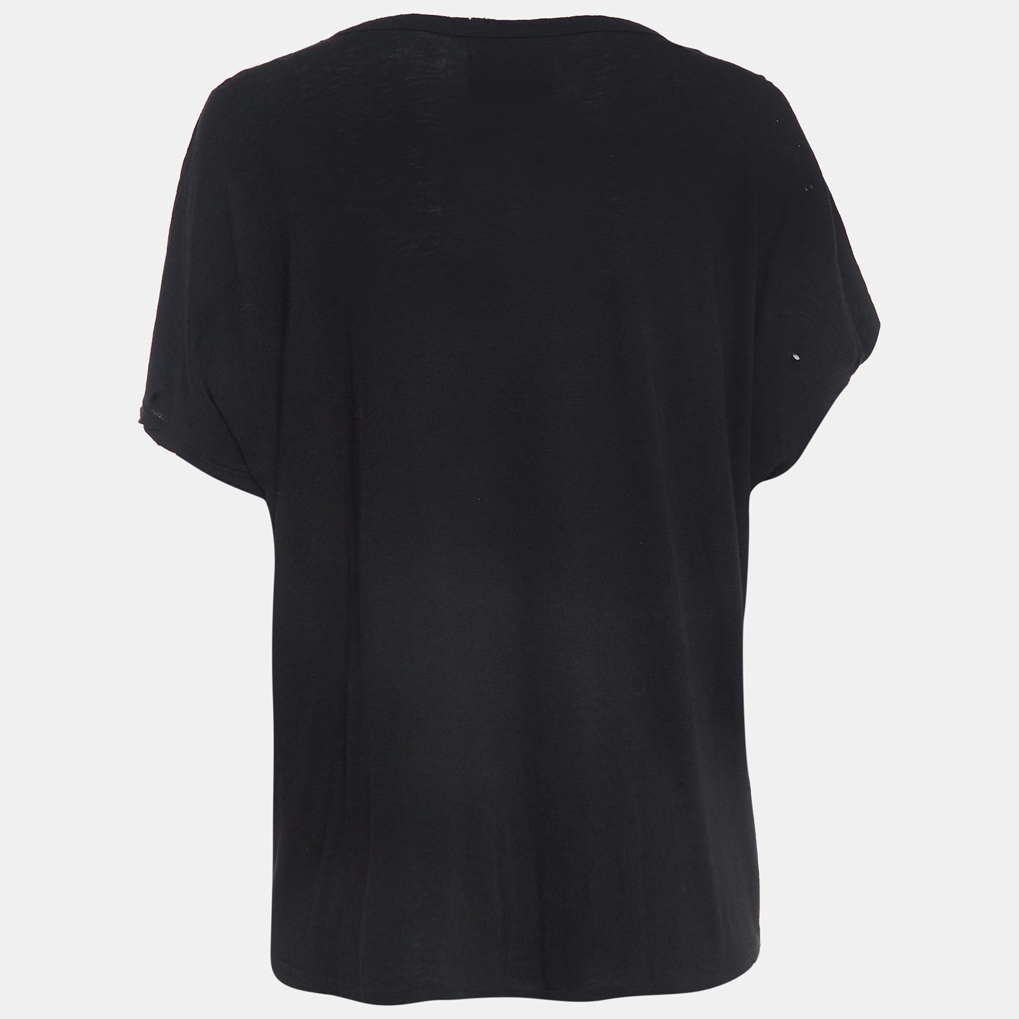 RTA Black Cotton Distressed Crop T-Shirt L