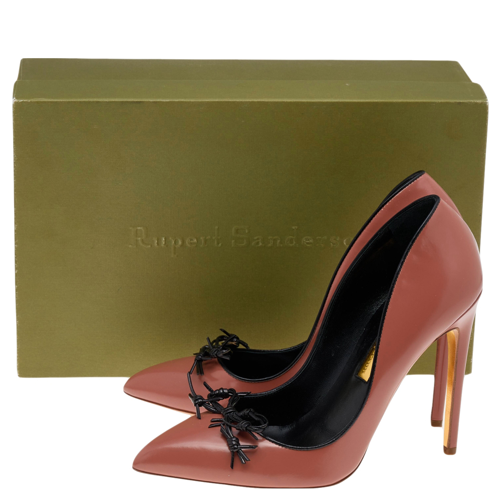 Rupert Sanderson Pink/Black Leather Embellished Pumps Size 40