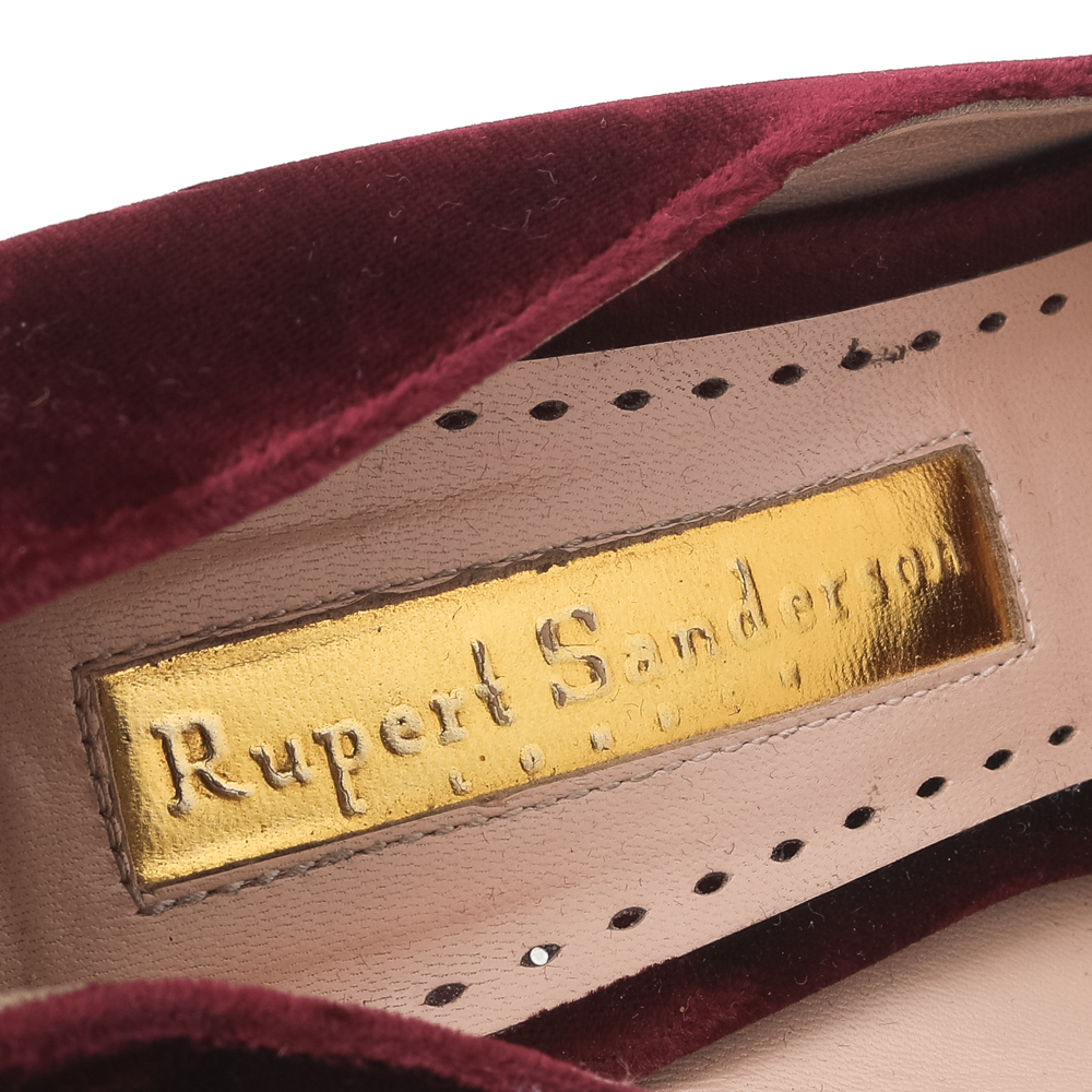 Rupert Sanderson Deep Red Velvet Crystal Embellished Pointed Toe Pumps Size 39