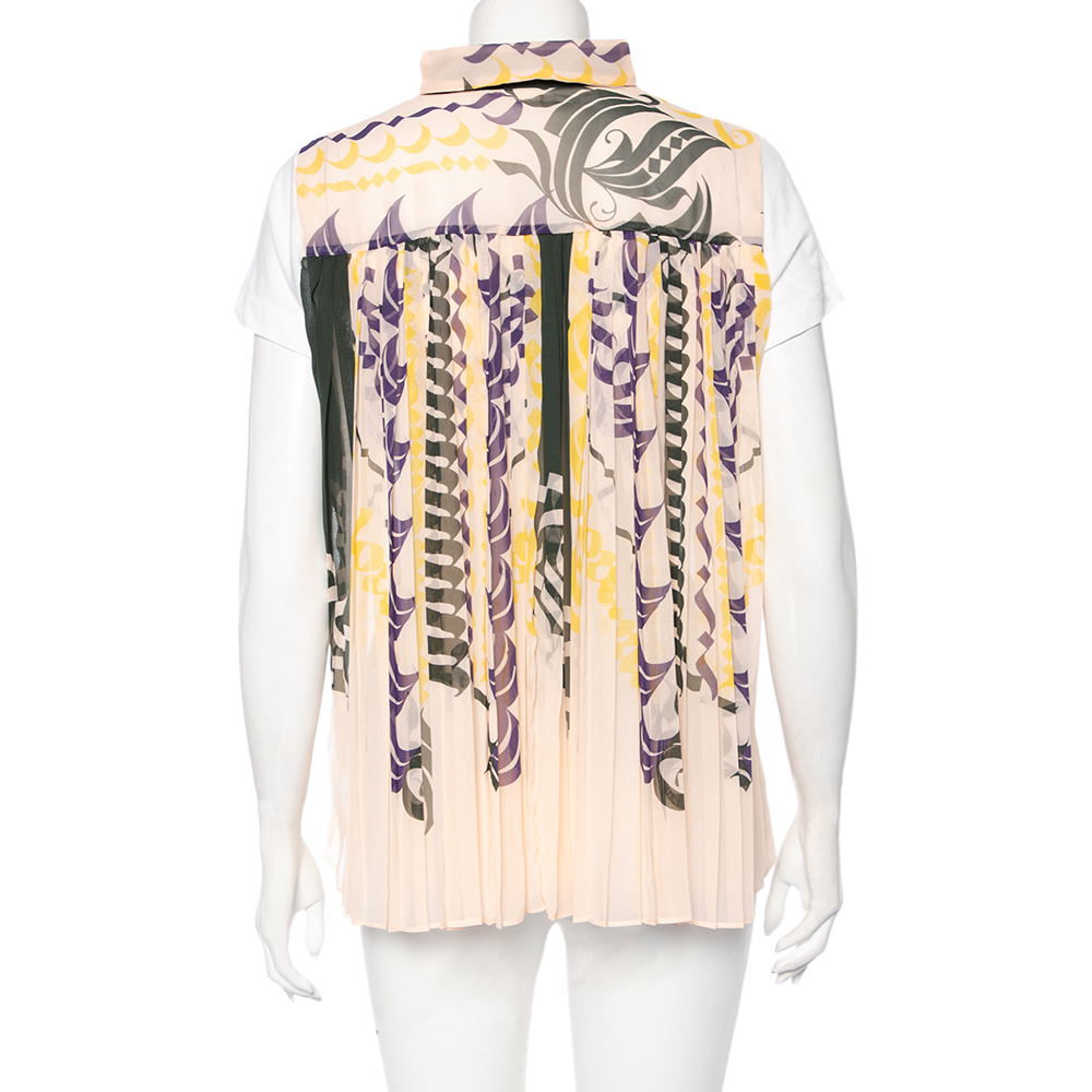 Sacai Multicolored Printed Back Chiffon & Linen Tunic T-Shirt S