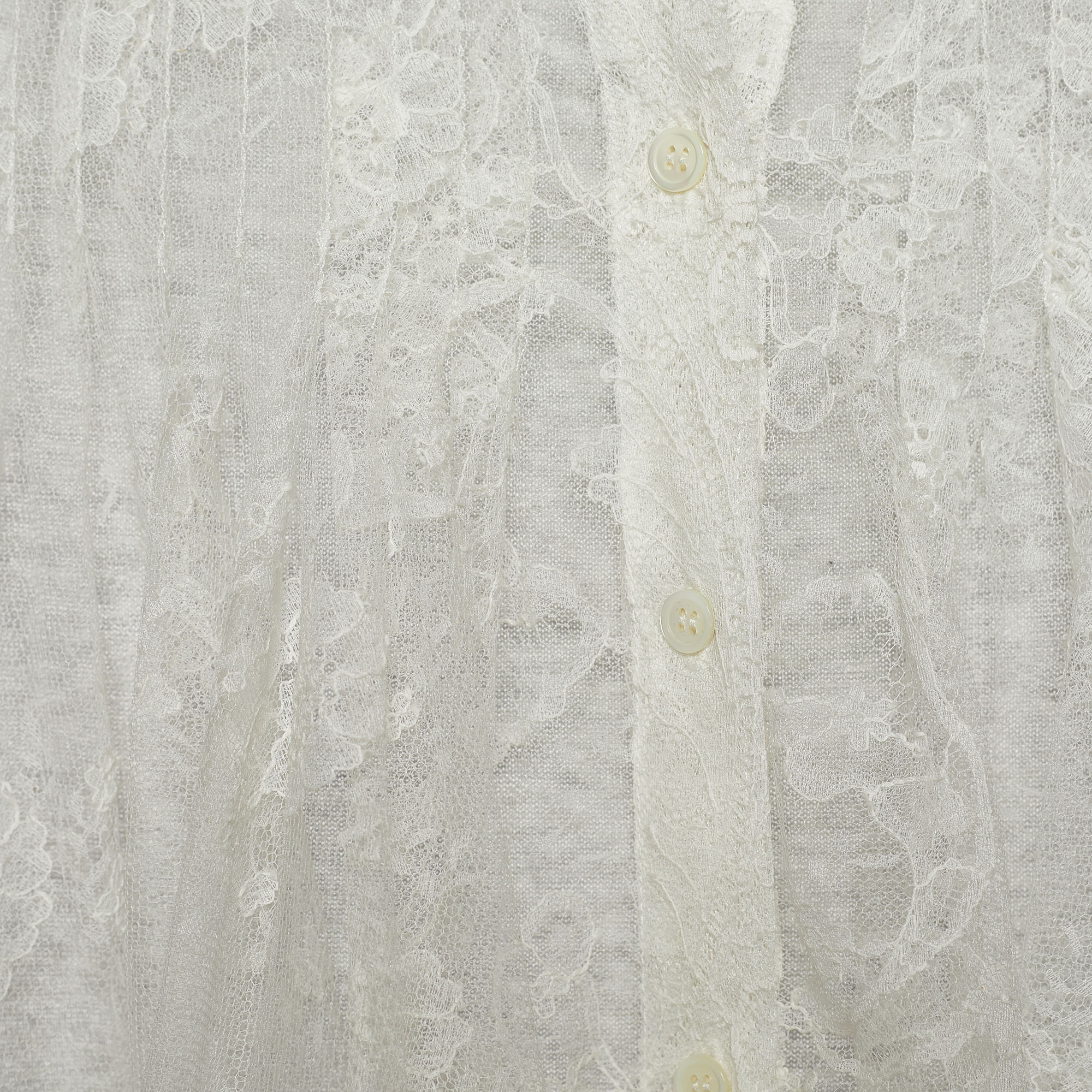 Sacai White Lace & Cotton Paneled Button Front Top S