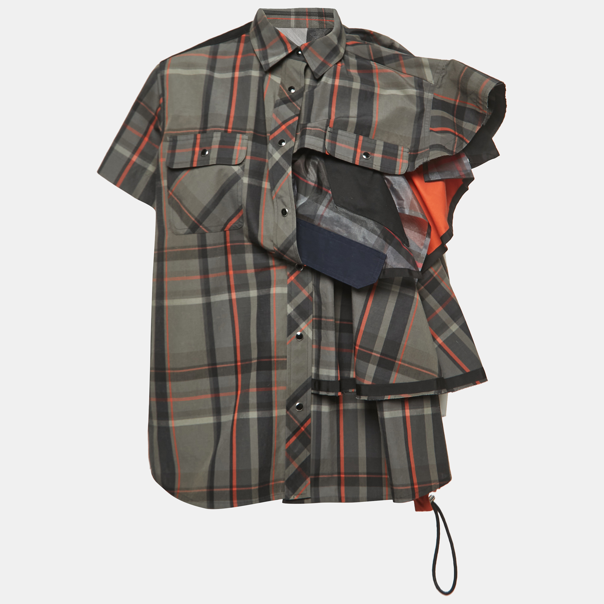 Sacai grey plaid synthetic docking shirt blouse m