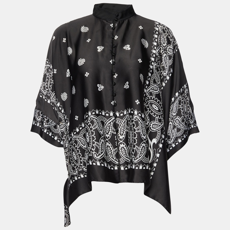 Sacai black paisley print satin oversized blouse s
