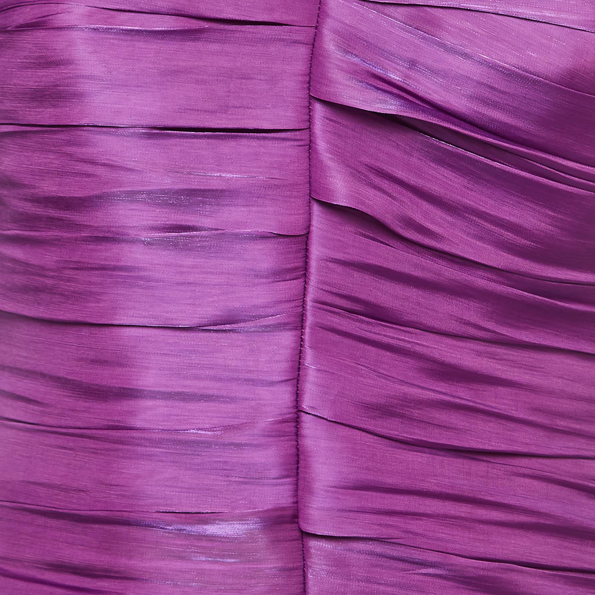 Safa Saddiqui Purple Silk Puff Statement Sleeve Ruched Mini Dress S