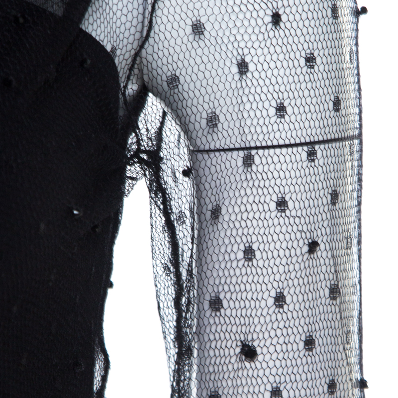 Saint Laurent Paris Black Bead Embellished Mesh Long Sleeve Top XS