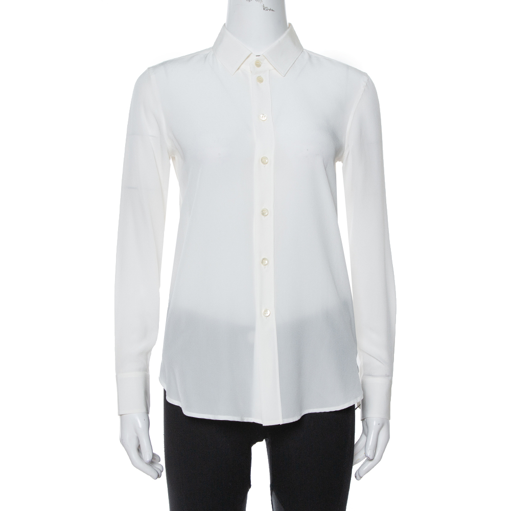Image of Saint Laurent Paris Off White Silk Button Front Shirt S