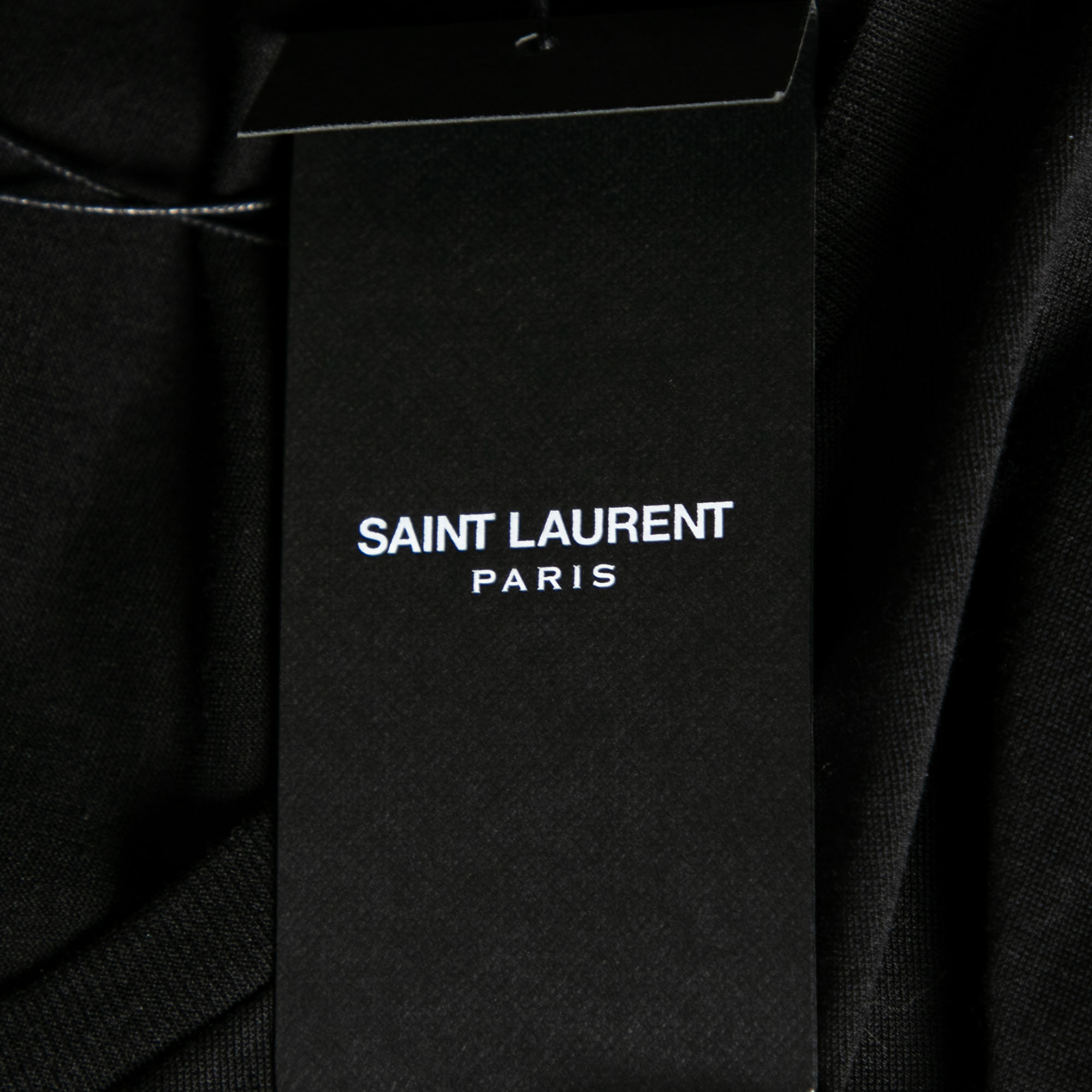 Saint Laurent Black Cotton Front Pocket Crew Neck Short Sleeve Top M