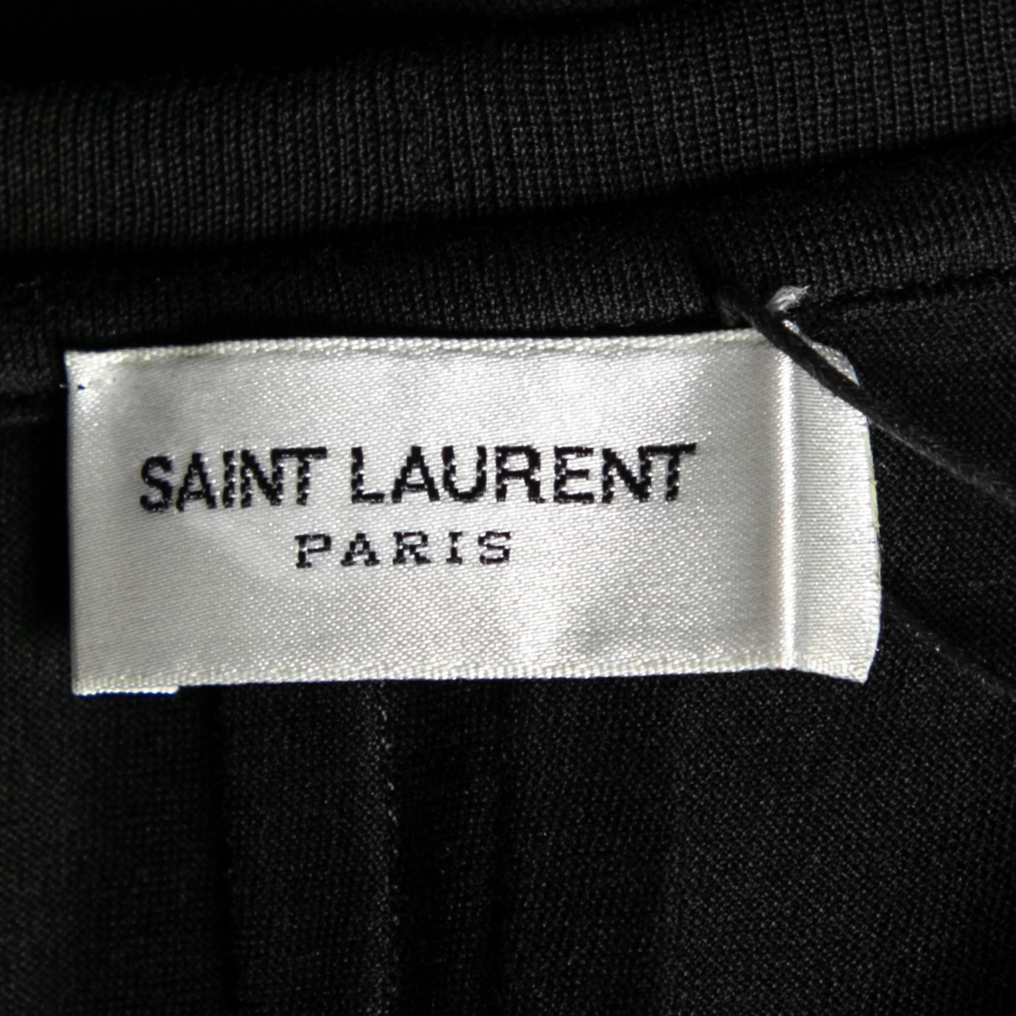 Saint Laurent Black Cotton Front Pocket Crew Neck Short Sleeve Top M