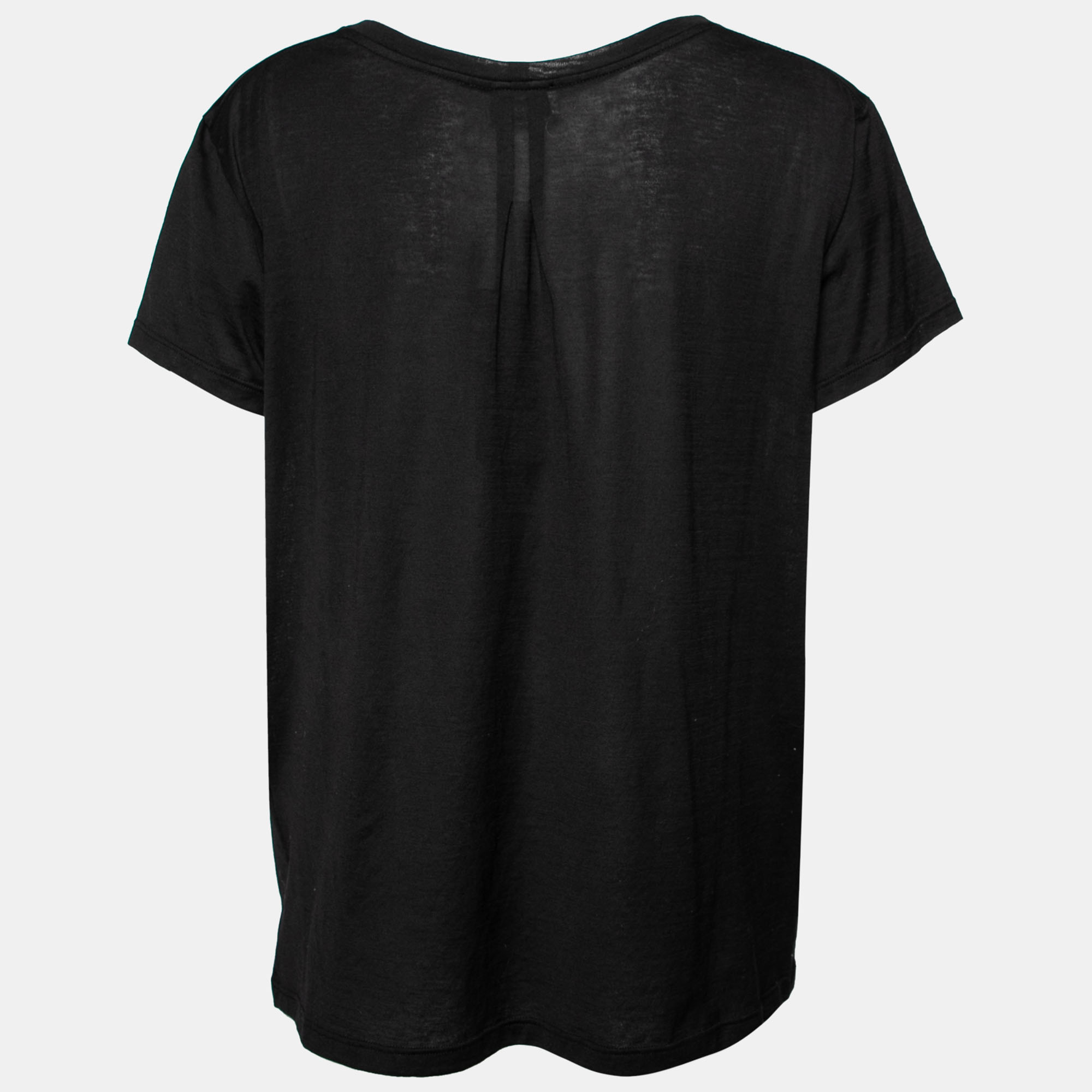 Saint Laurent Black Cotton Front Pocket Crew Neck Short Sleeve Top M